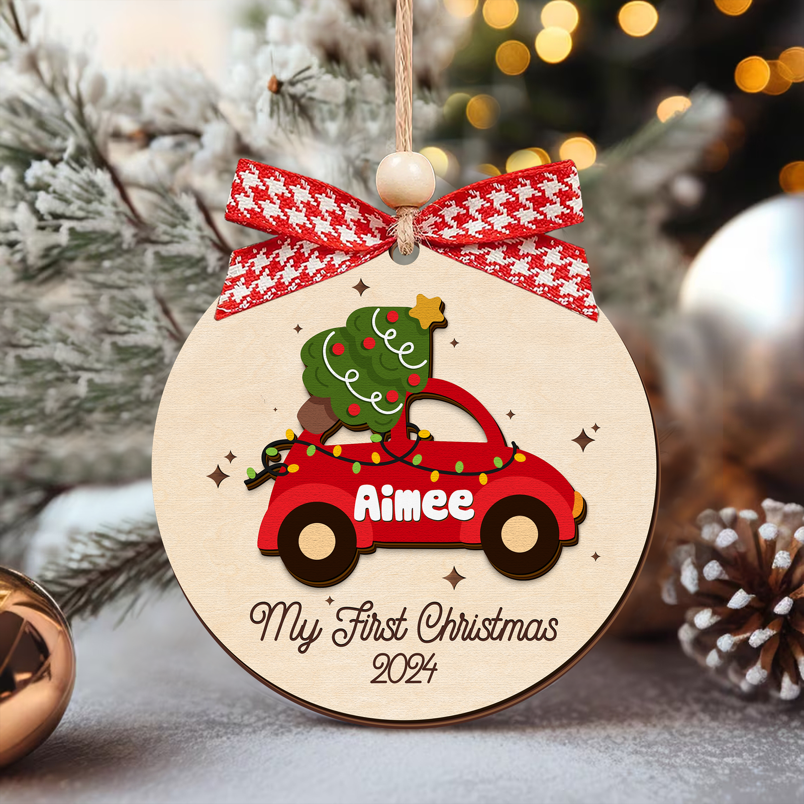 Personalized Christmas Car Baby Ornament, Wooden Baby First Christmas Ornament CF634 - Kindlytoys