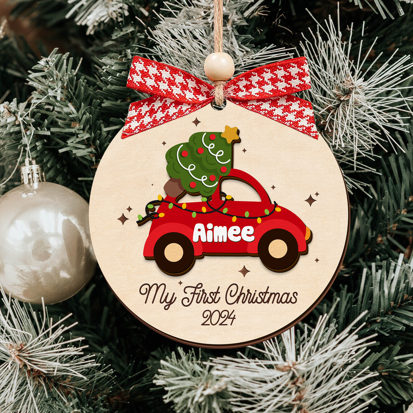 Personalized Christmas Car Baby Ornament, Wooden Baby First Christmas Ornament CF634 - Kindlytoys