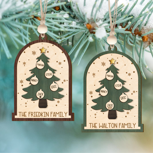 Personalized Christmas Tree Family Name Ornament, Custom Family Names Christmas Ornament CF189 - Kindlytoys
