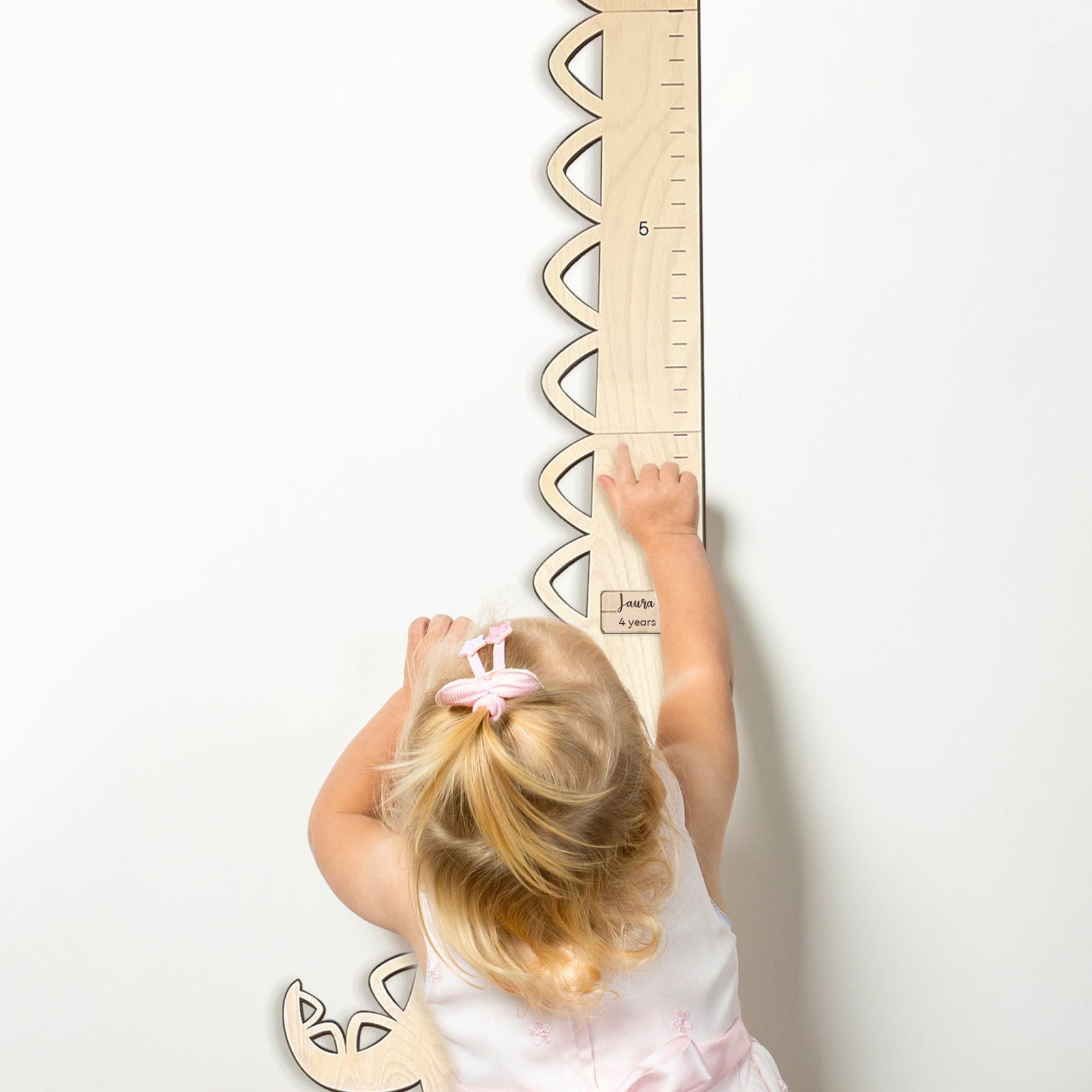 Wooden Growth Chart Ruler For Kids - Handmade Wall Height Measure Decor (Tribal Alphabet)