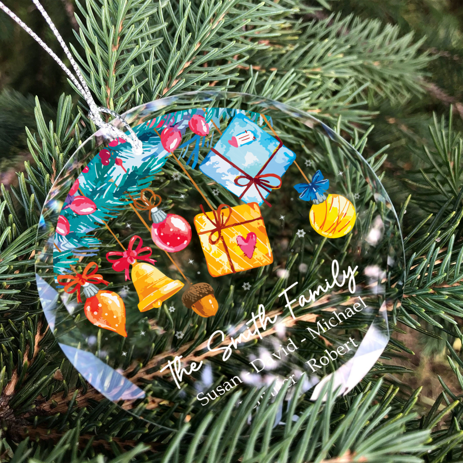 Personalized Family Christmas Glass Ornaments, Family Christmas Tree Keepsake GX02-6 - Kindlytoys