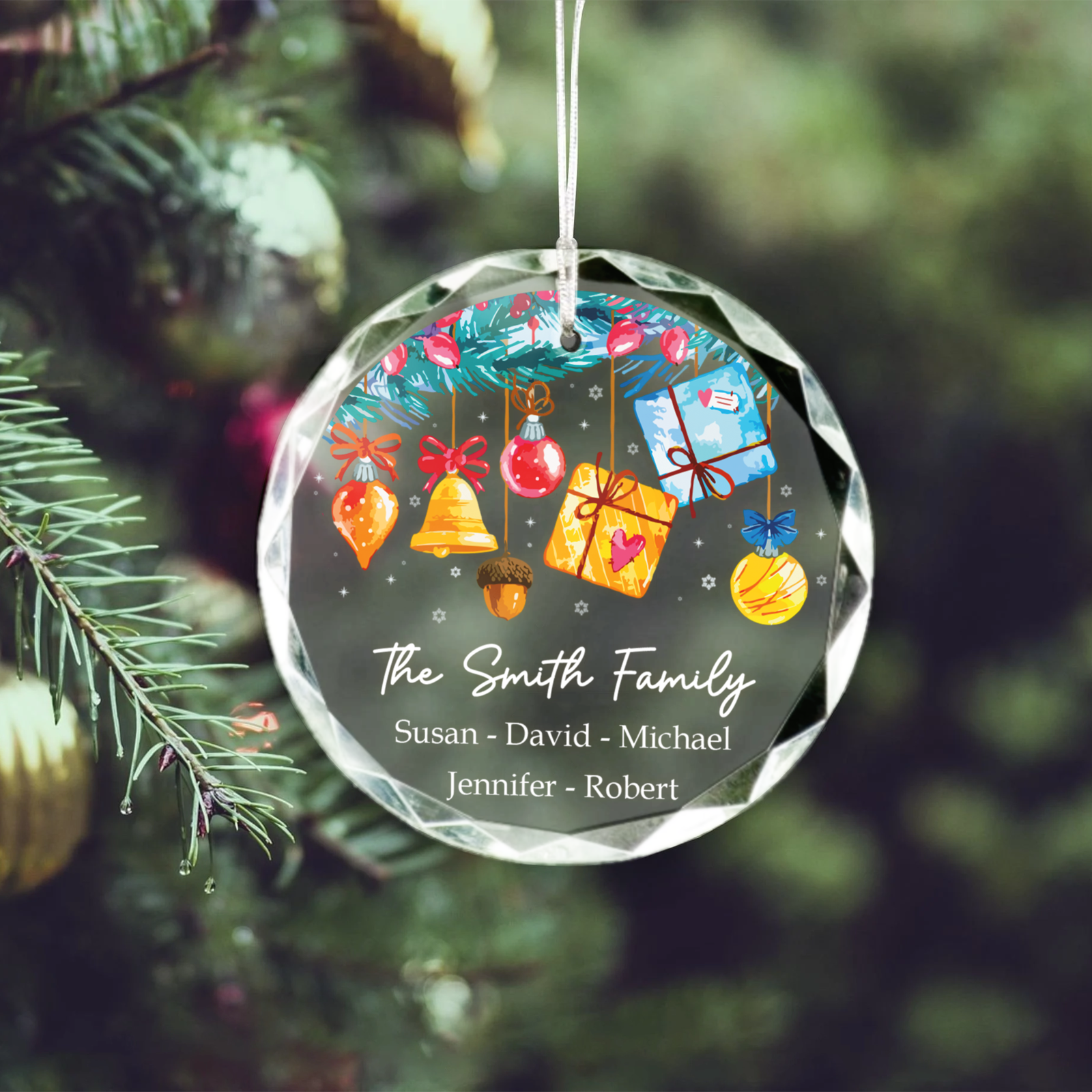 Personalized Family Christmas Glass Ornaments, Family Christmas Tree Keepsake GX02-6 - Kindlytoys