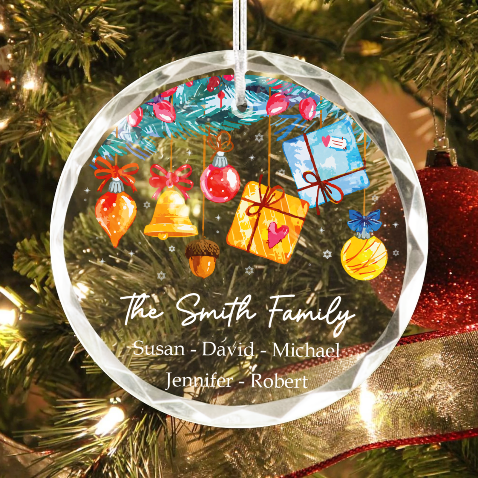 Personalized Family Christmas Glass Ornaments, Family Christmas Tree Keepsake GX02-6 - Kindlytoys