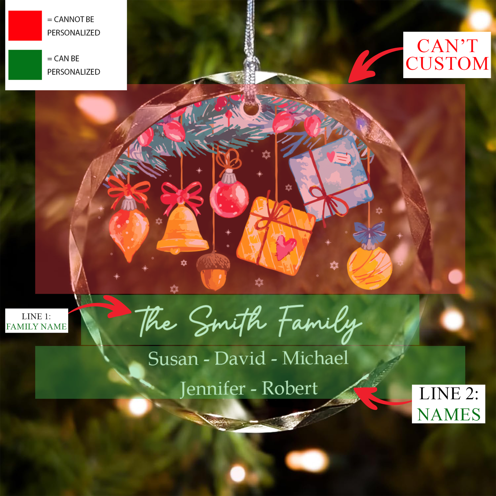 Personalized Family Christmas Glass Ornaments, Family Christmas Tree Keepsake GX02-6 - Kindlytoys