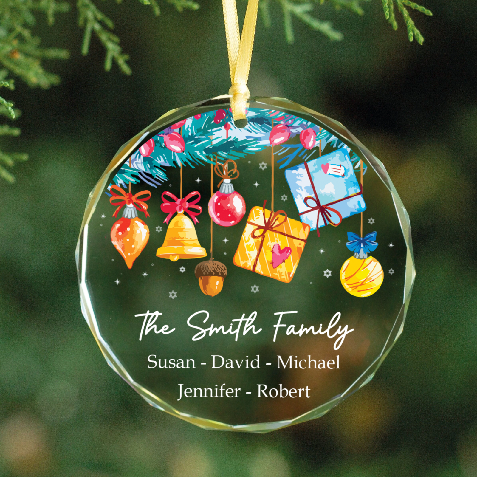 Personalized Family Christmas Glass Ornaments, Family Christmas Tree Keepsake GX02-6 - Kindlytoys