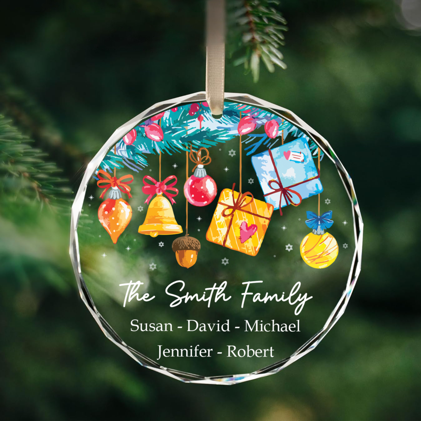 Personalized Family Christmas Glass Ornaments, Family Christmas Tree Keepsake GX02-6 - Kindlytoys