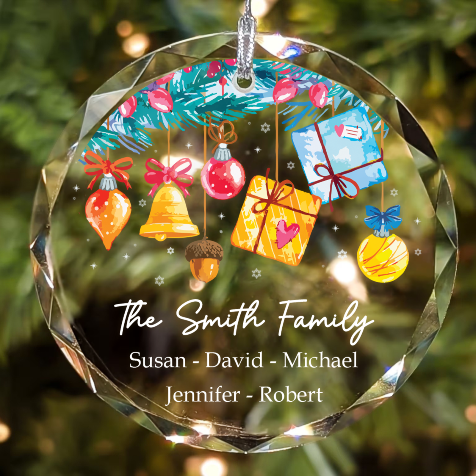Personalized Family Christmas Glass Ornaments, Family Christmas Tree Keepsake GX02-6 - Kindlytoys