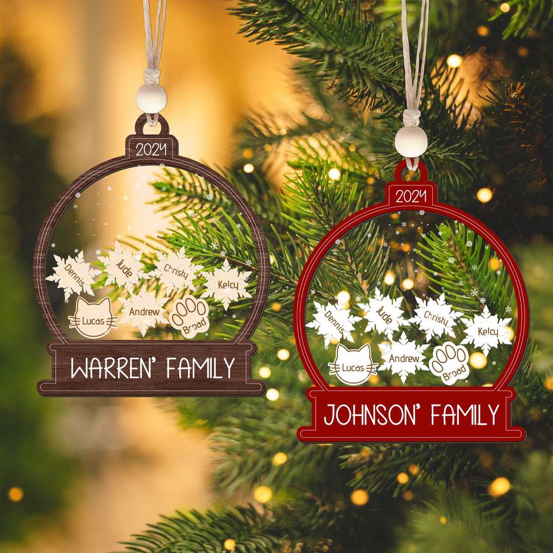 Personalized Family Christmas Ornament 3 Layers, Custom Family Names Wood Ornament CF206 - Kindlytoys