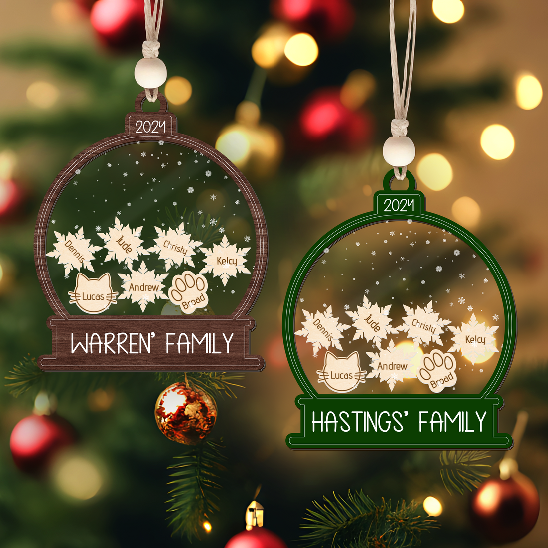 Personalized Family Christmas Ornament 3 Layers, Custom Family Names Wood Ornament CF206 - Kindlytoys