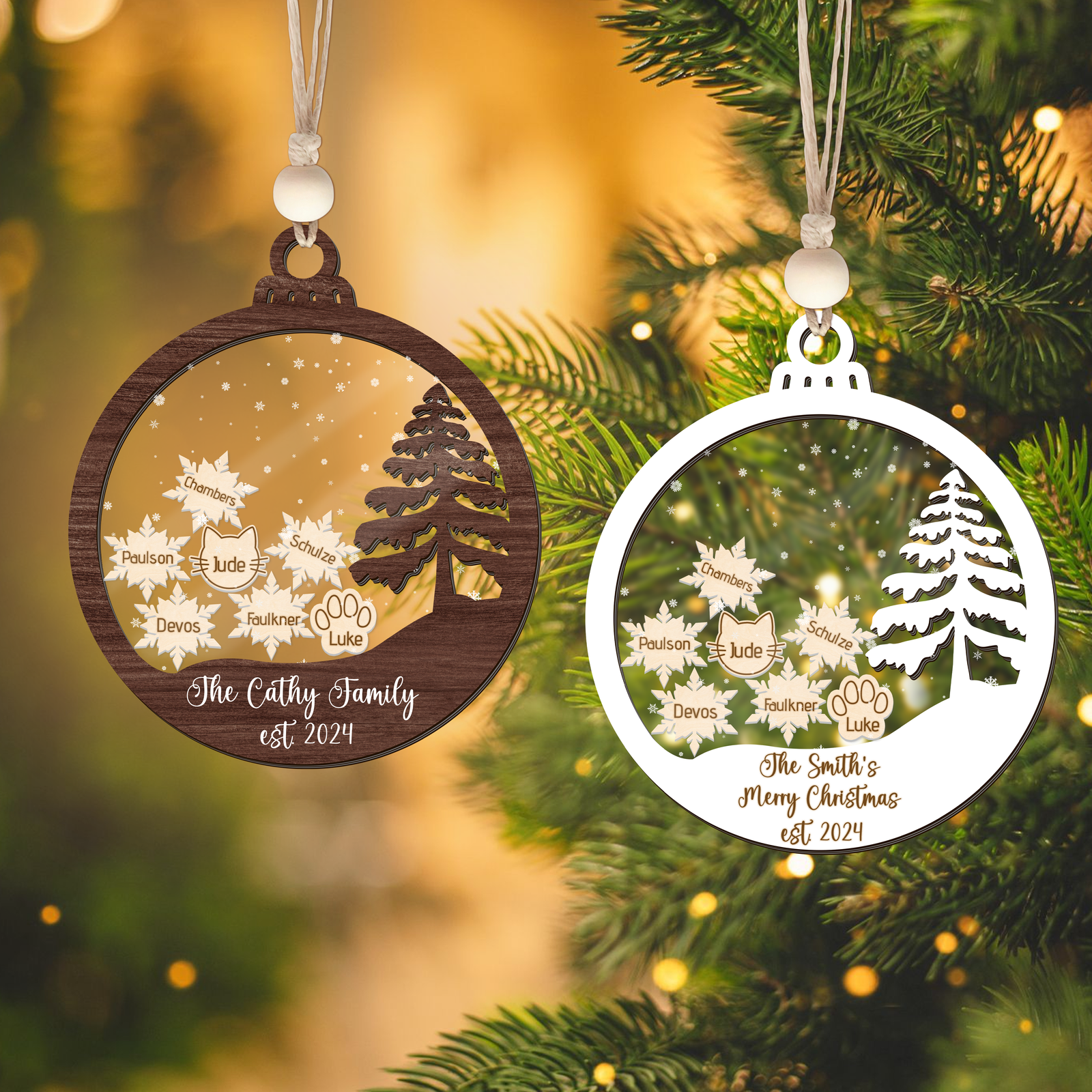 Personalized Family Christmas Ornament 5D, Custom Family Name Wooden Ornament CF299 - Kindlytoys
