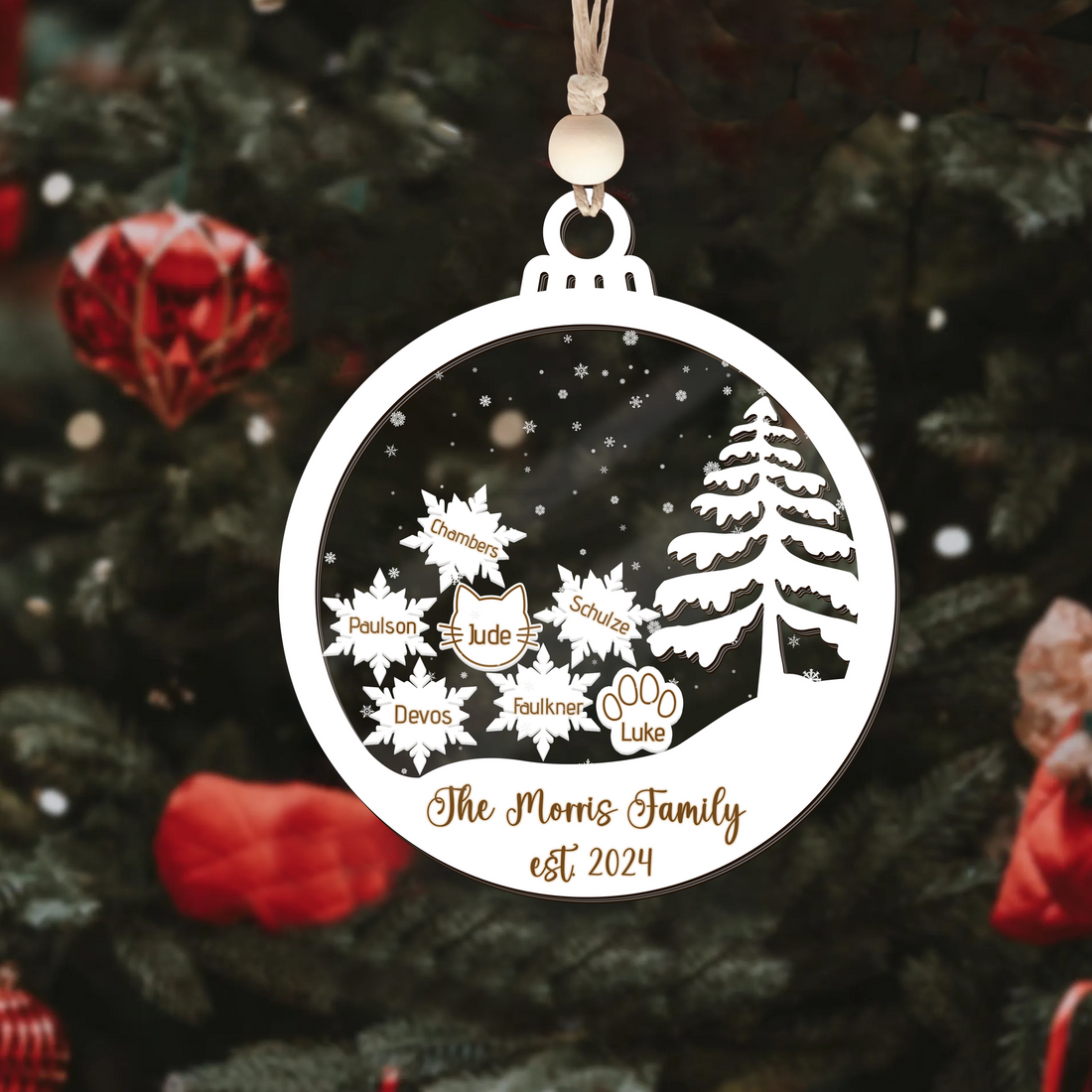 Personalized Family Christmas Ornament 5D, Custom Family Name Wooden Ornament CF299 - Kindlytoys