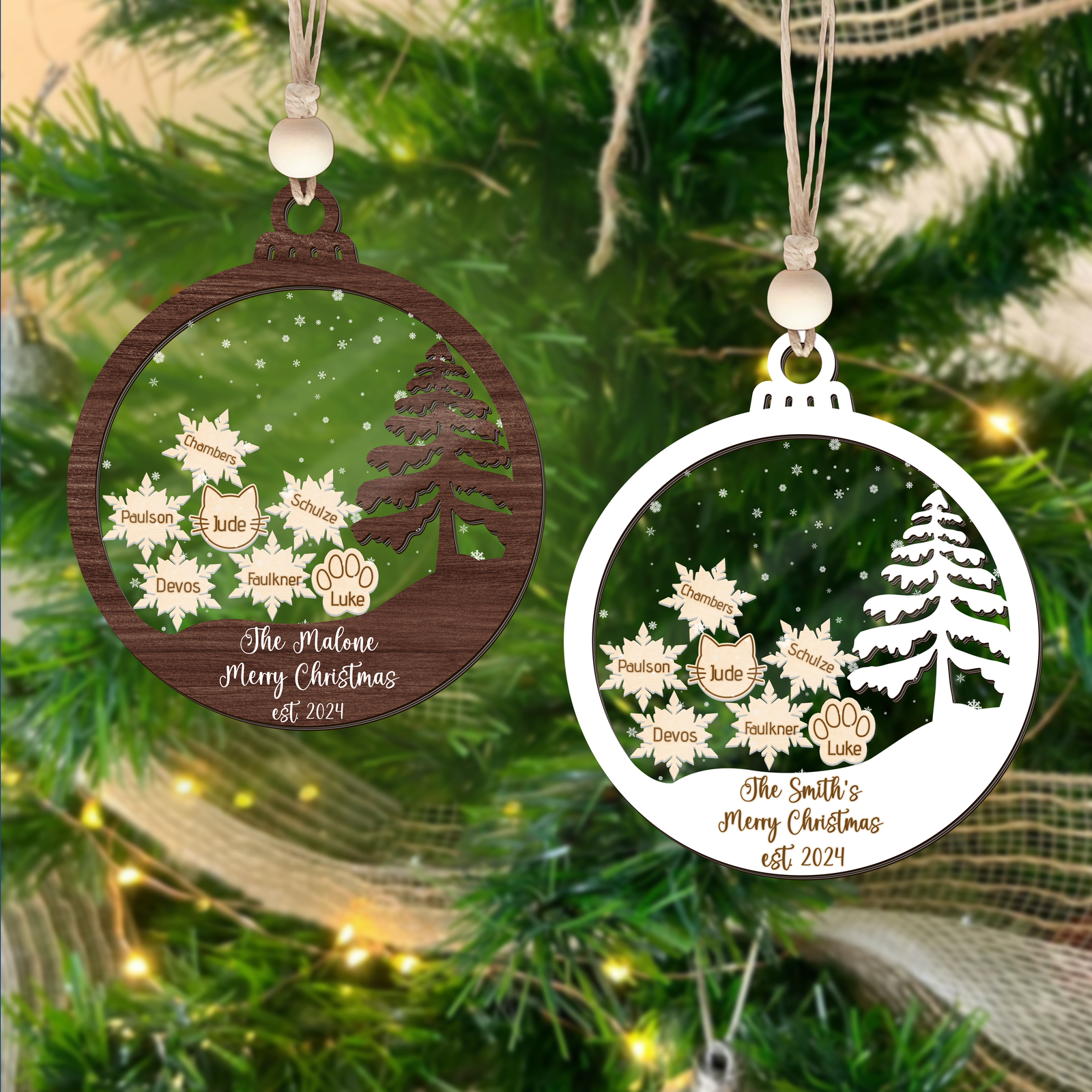 Personalized Family Christmas Ornament 5D, Custom Family Name Wooden Ornament CF299 - Kindlytoys