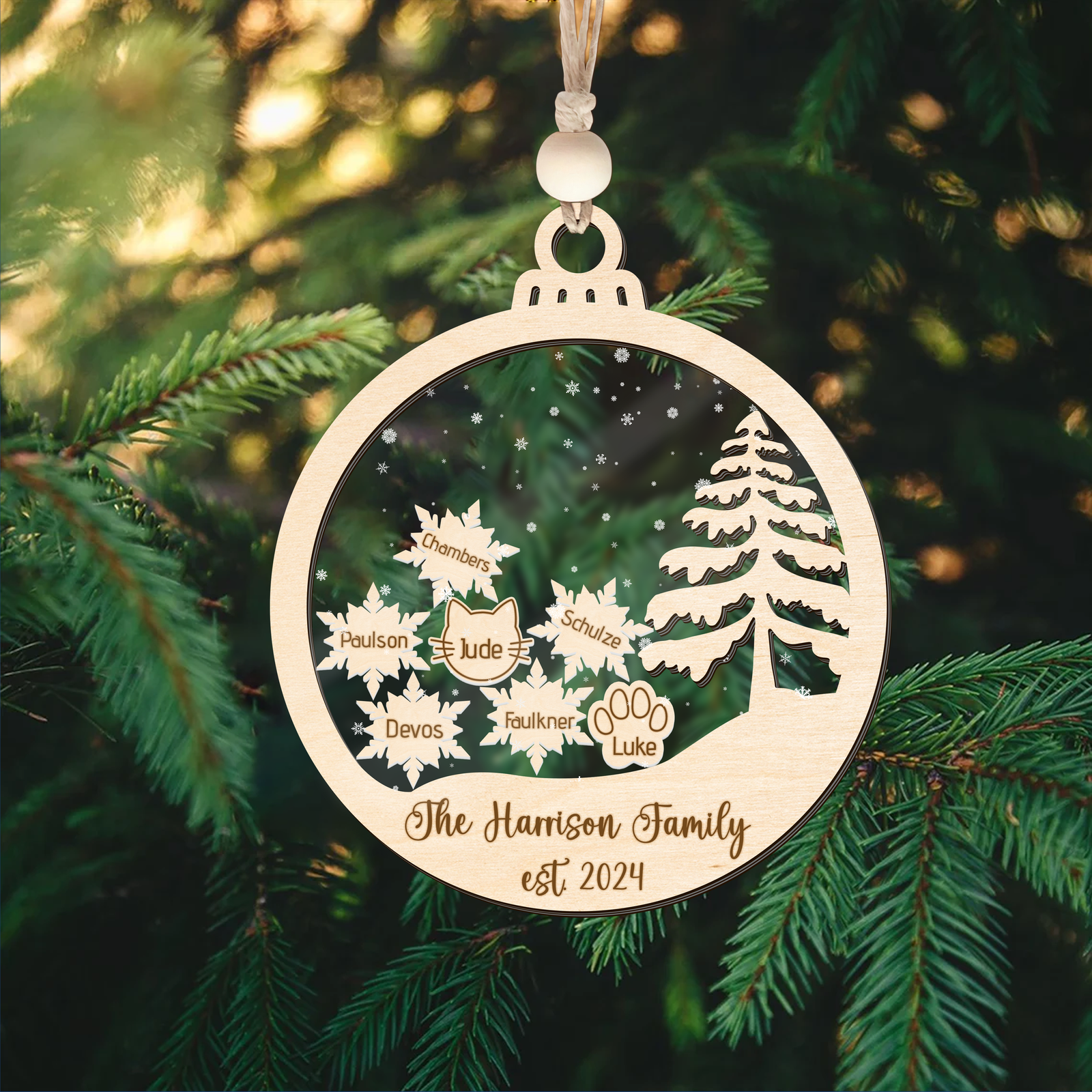 Personalized Family Christmas Ornament 5D, Custom Family Name Wooden Ornament CF299 - Kindlytoys