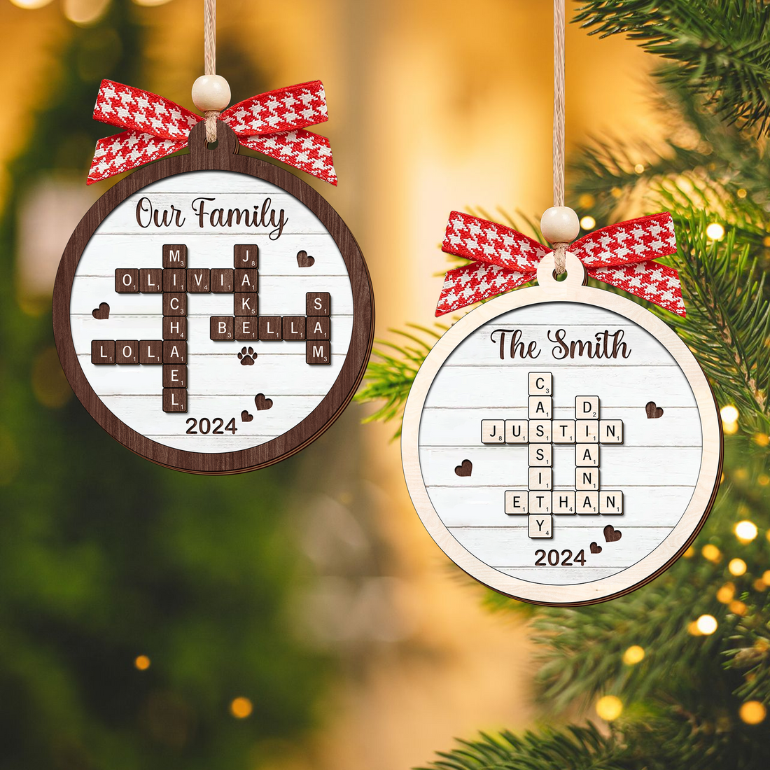 Personalized Family Crossword Puzzle Art 2-Layer Wooden Ornament, Christmas Gift For Family CF574 - Kindlytoys