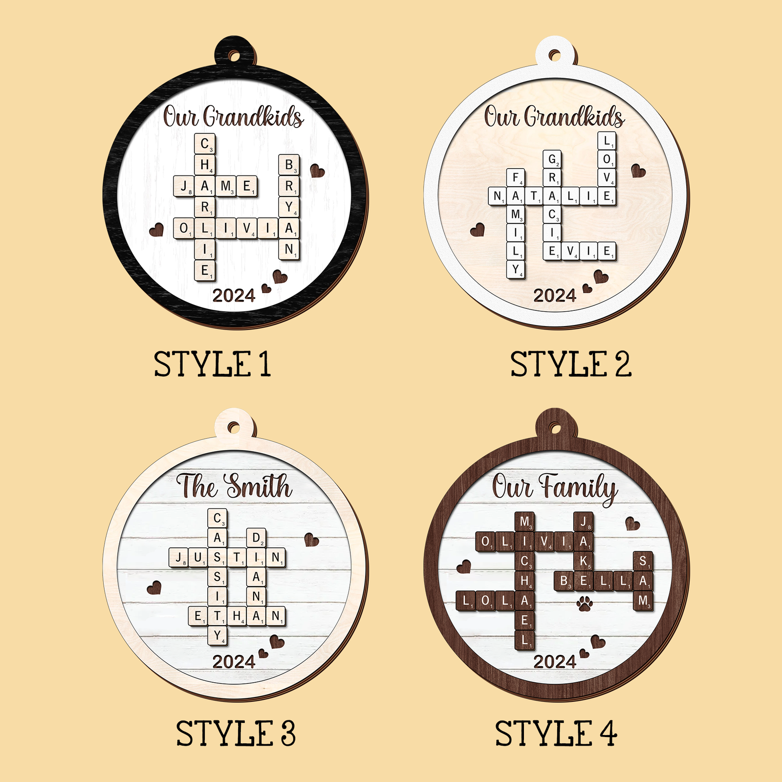Personalized Family Crossword Puzzle Art 2-Layer Wooden Ornament, Christmas Gift For Family CF574 - Kindlytoys