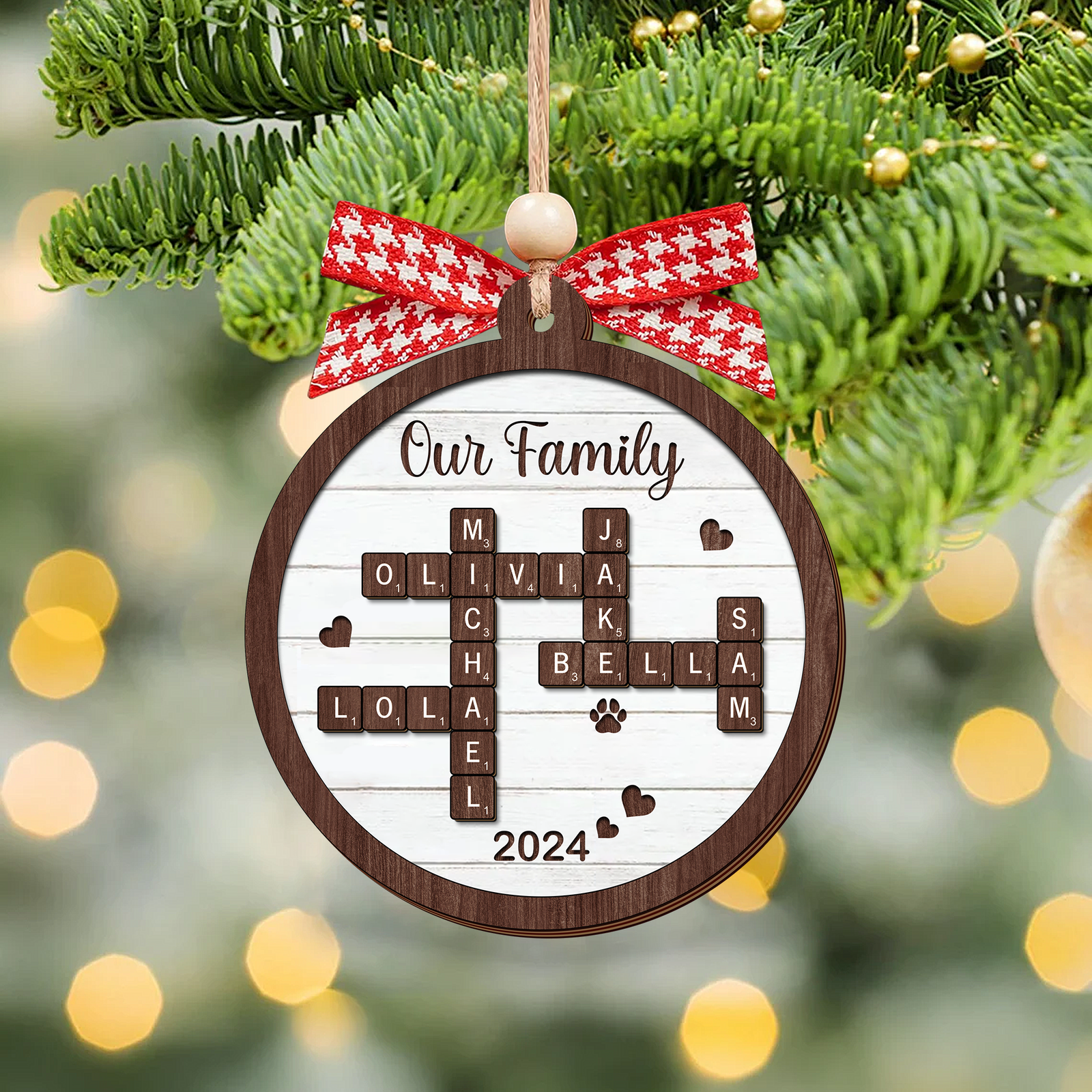 Personalized Family Crossword Puzzle Art 2-Layer Wooden Ornament, Christmas Gift For Family CF574 - Kindlytoys