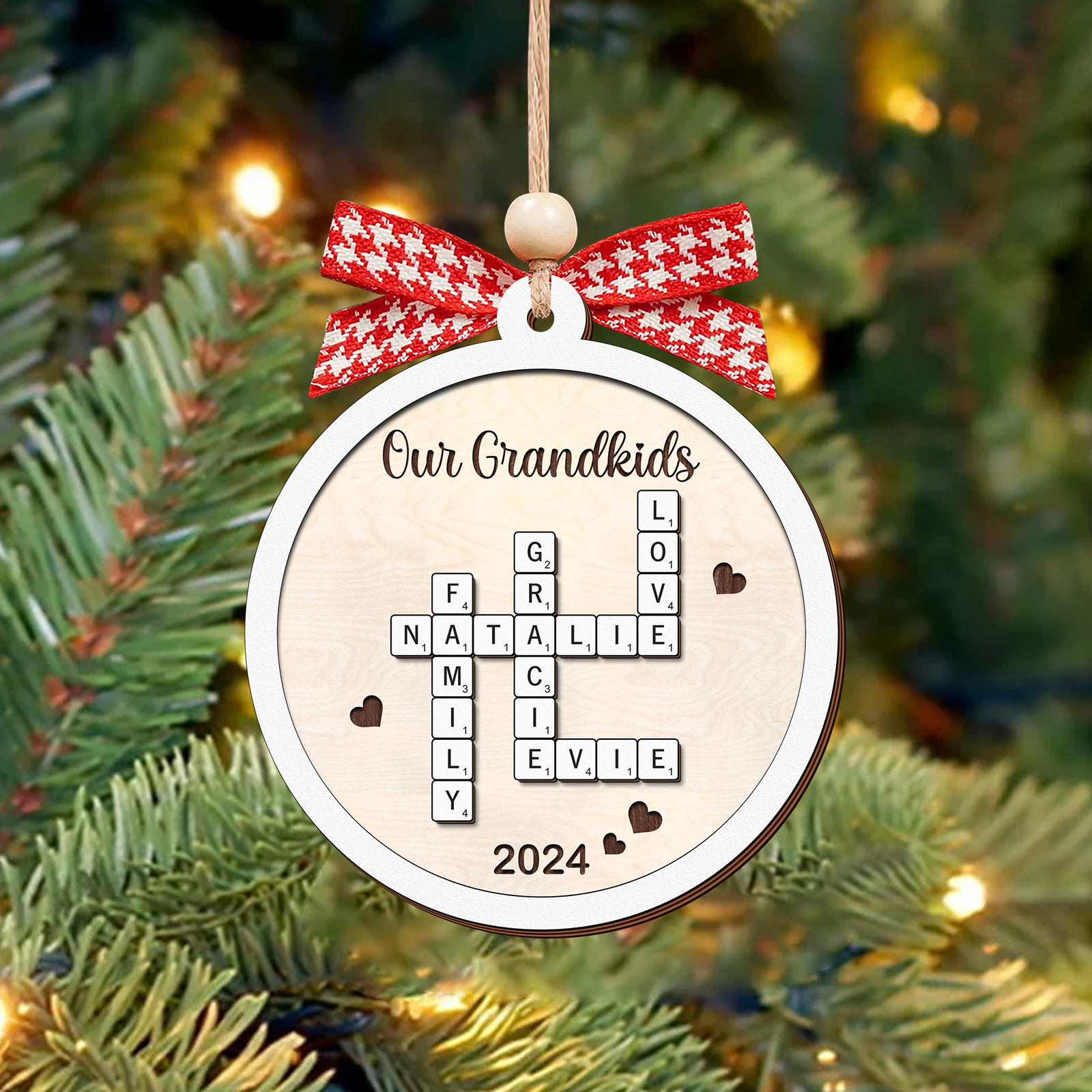 Personalized Family Crossword Puzzle Art 2-Layer Wooden Ornament, Christmas Gift For Family CF574 - Kindlytoys