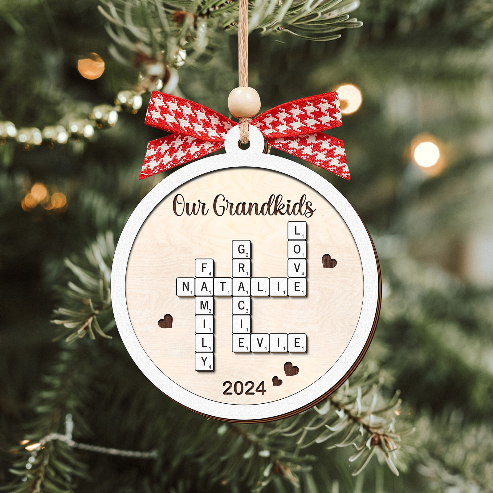 Personalized Family Crossword Puzzle Art 2-Layer Wooden Ornament, Christmas Gift For Family CF574 - Kindlytoys
