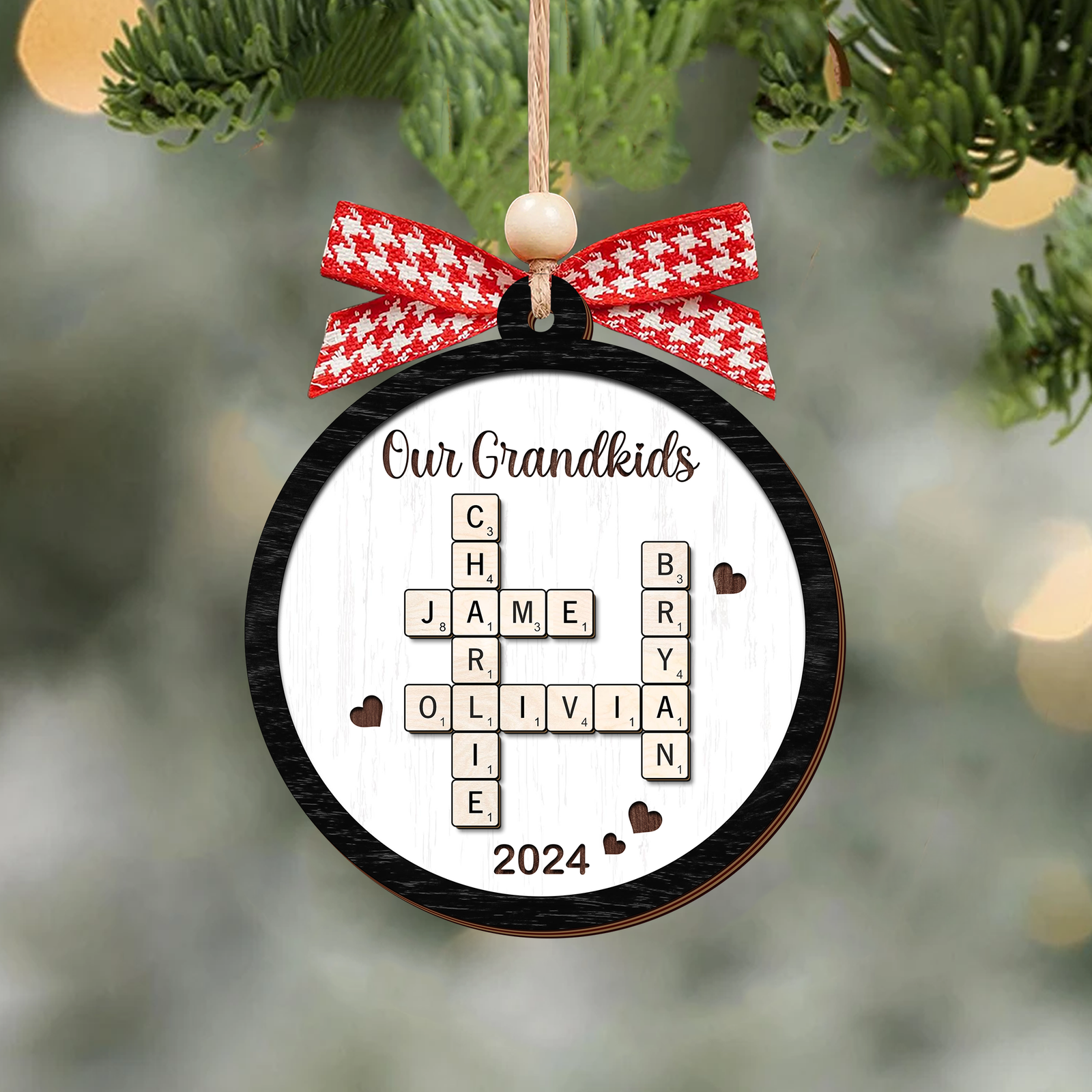 Personalized Family Crossword Puzzle Art 2-Layer Wooden Ornament, Christmas Gift For Family CF574 - Kindlytoys