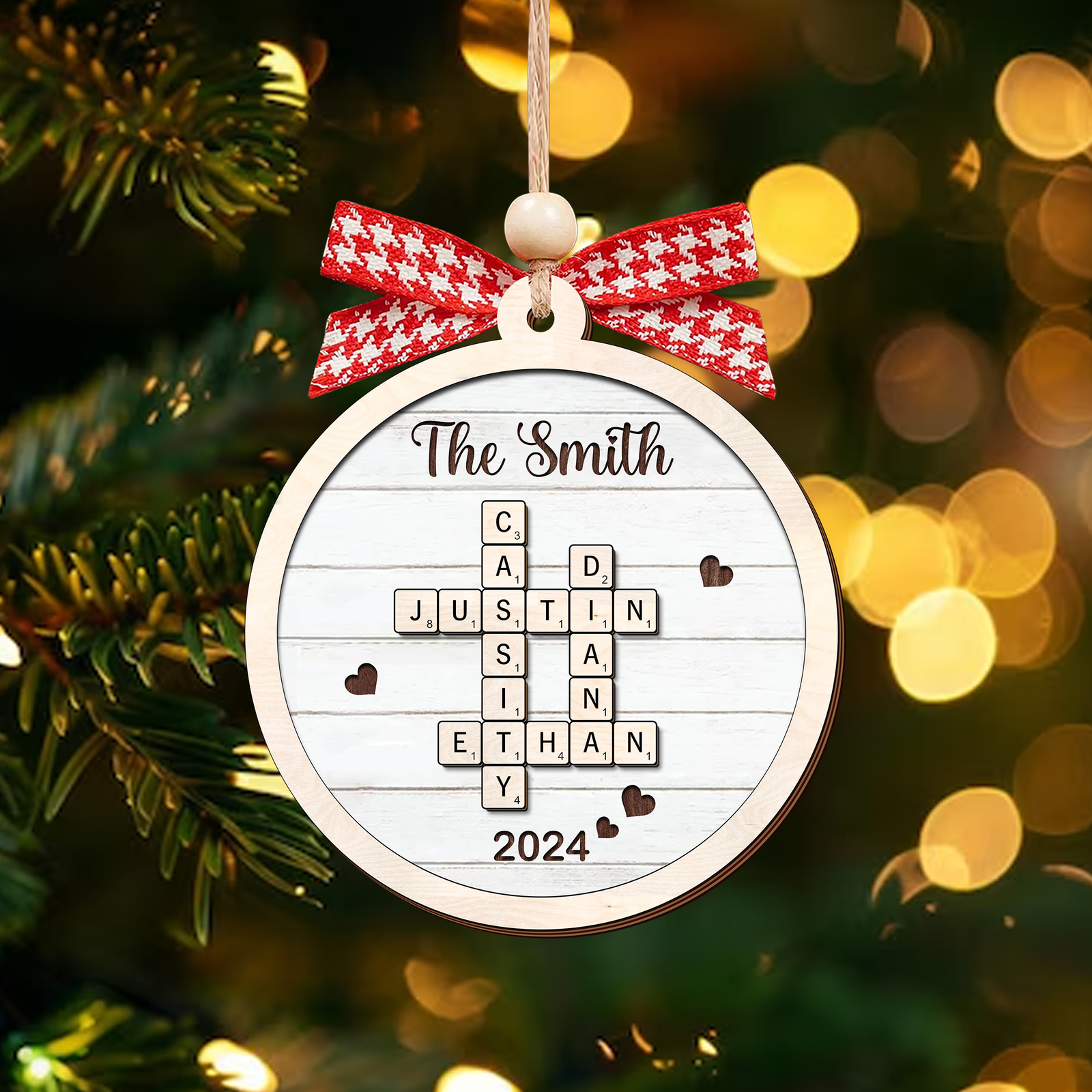 Personalized Family Crossword Puzzle Art 2-Layer Wooden Ornament, Christmas Gift For Family CF574 - Kindlytoys