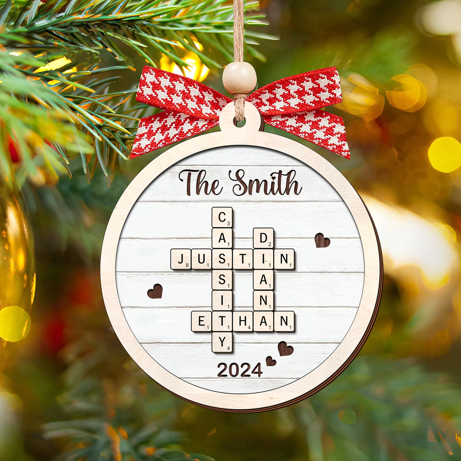 Personalized Family Crossword Puzzle Art 2-Layer Wooden Ornament, Christmas Gift For Family CF574 - Kindlytoys