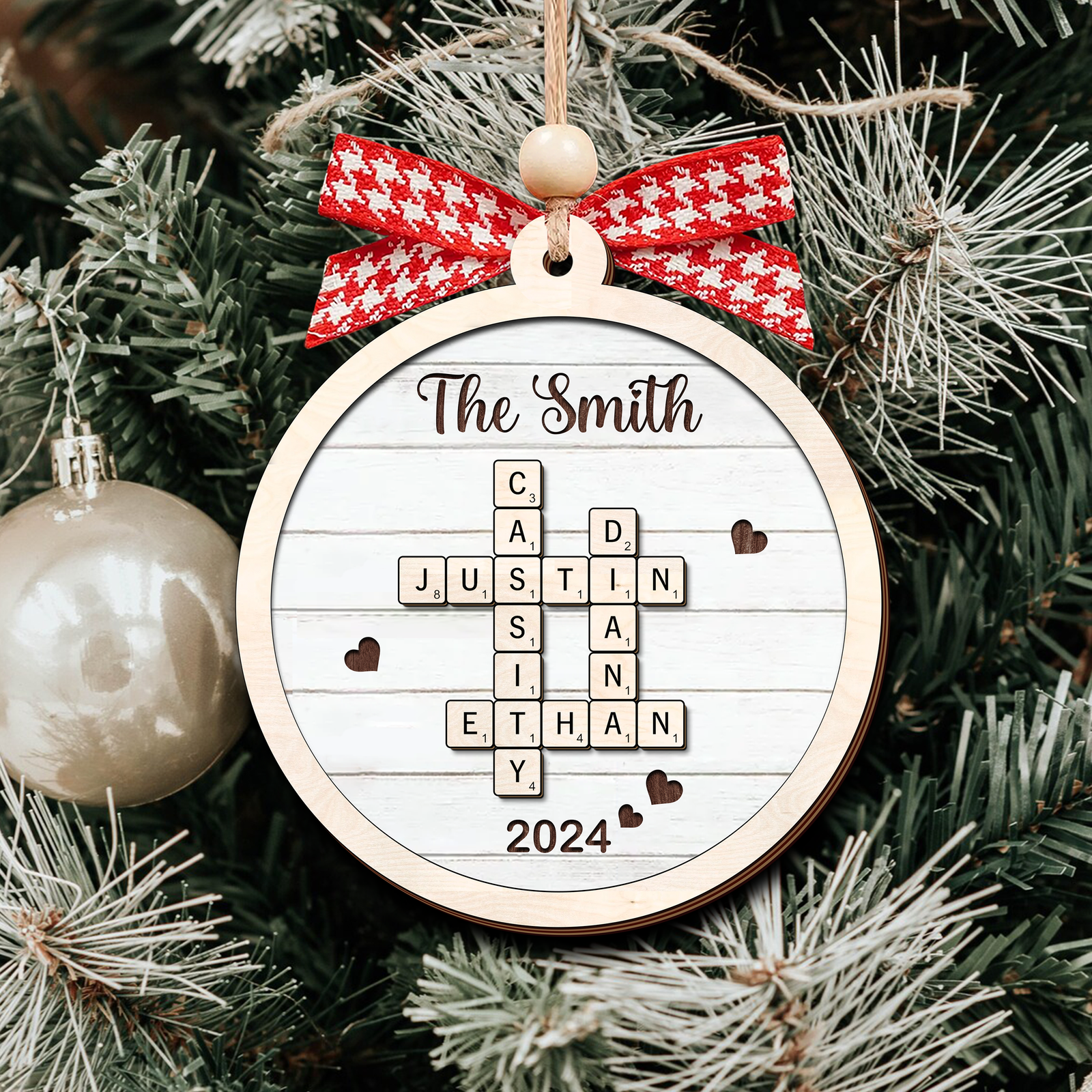 Personalized Family Crossword Puzzle Art 2-Layer Wooden Ornament, Christmas Gift For Family CF574 - Kindlytoys