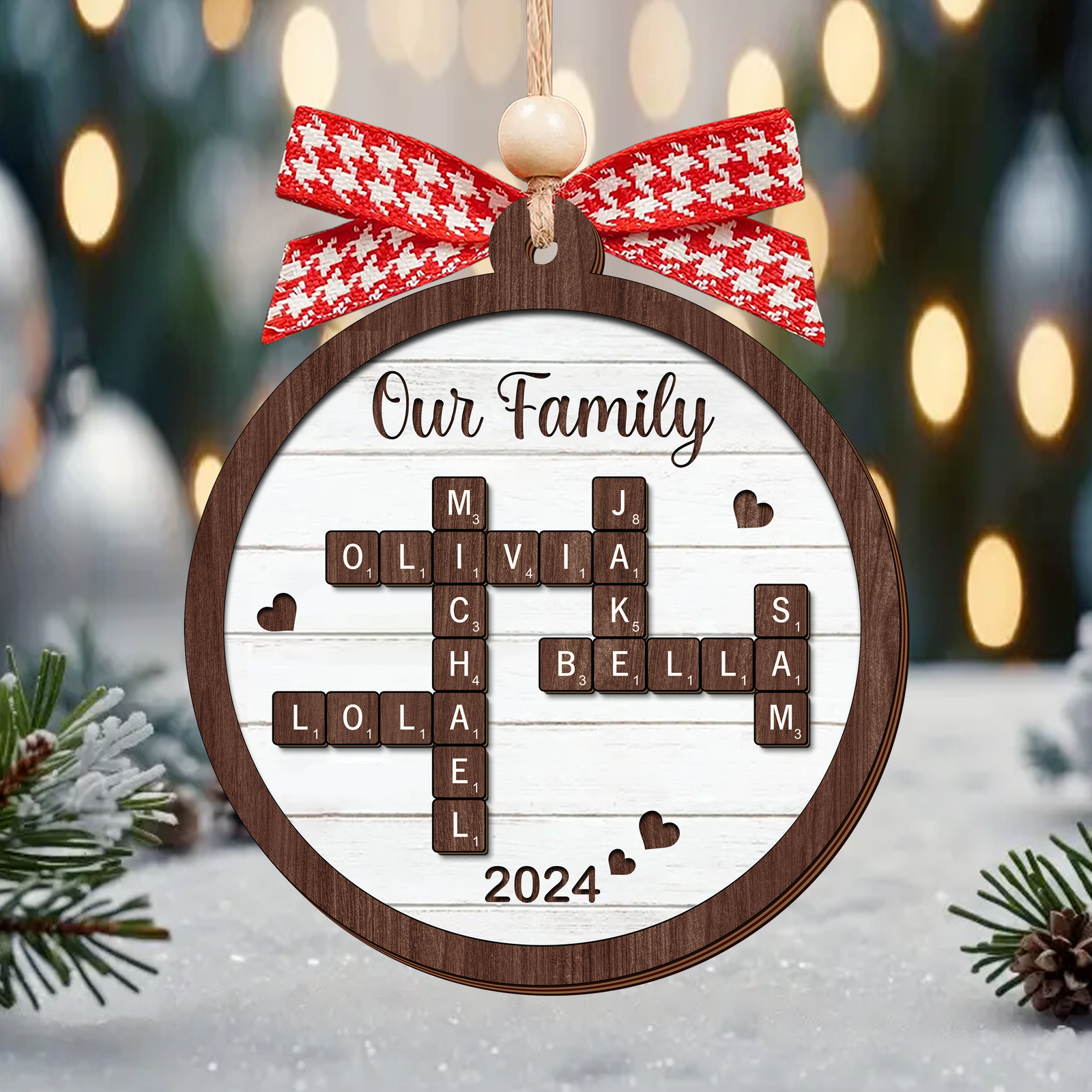 Personalized Family Crossword Puzzle Art 2-Layer Wooden Ornament, Christmas Gift For Family CF574 - Kindlytoys