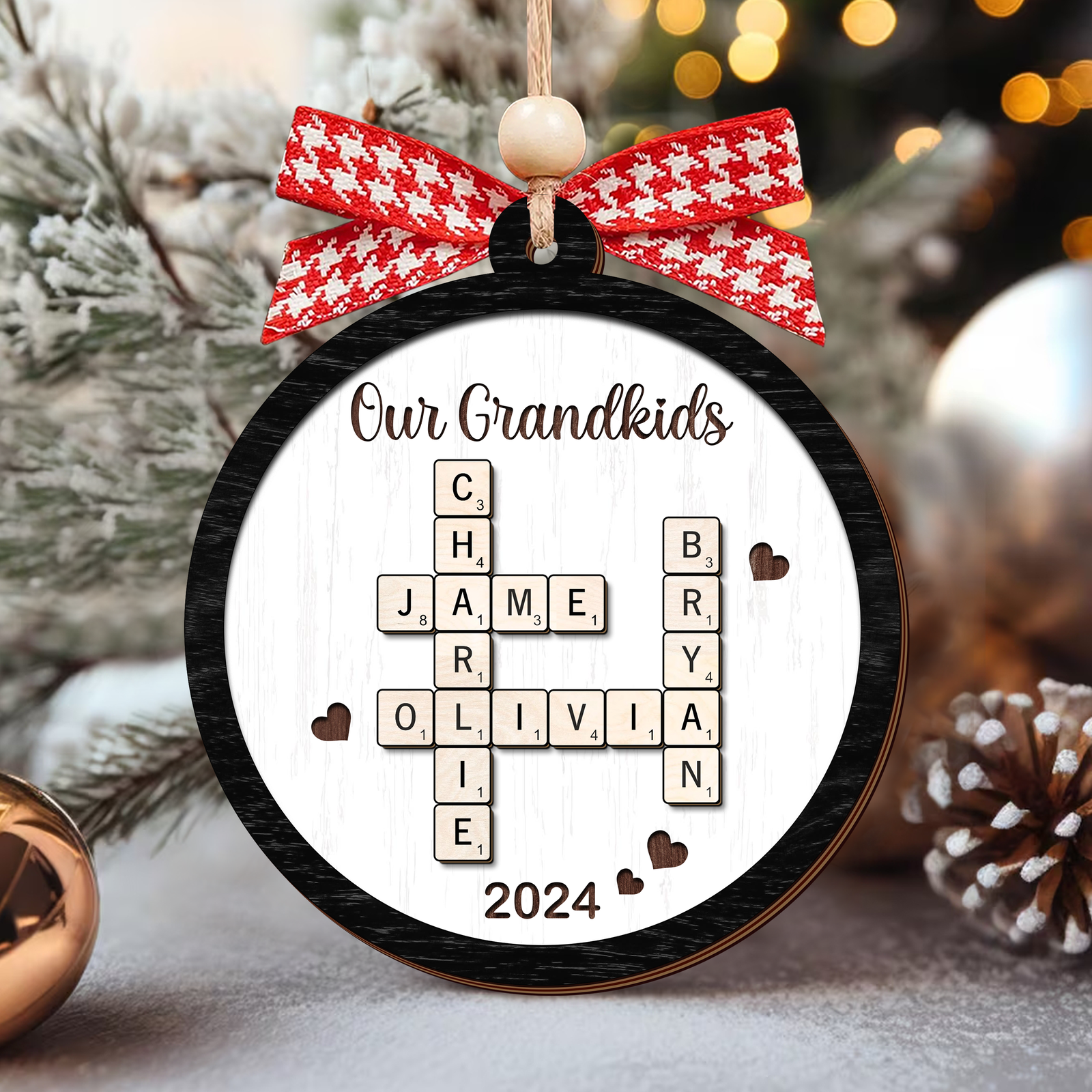 Personalized Family Crossword Puzzle Art 2-Layer Wooden Ornament, Christmas Gift For Family CF574 - Kindlytoys