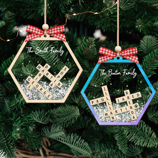 Personalized Family Crossword Shaker 4D Ornament, Family Name Christmas Ornament CF593 - Kindlytoys