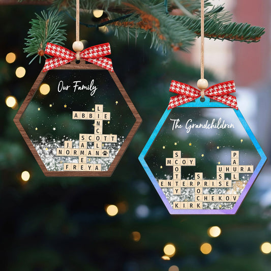 Personalized Family Crossword Shaker 4D Ornament, Family Name Christmas Ornament CF593 - Kindlytoys