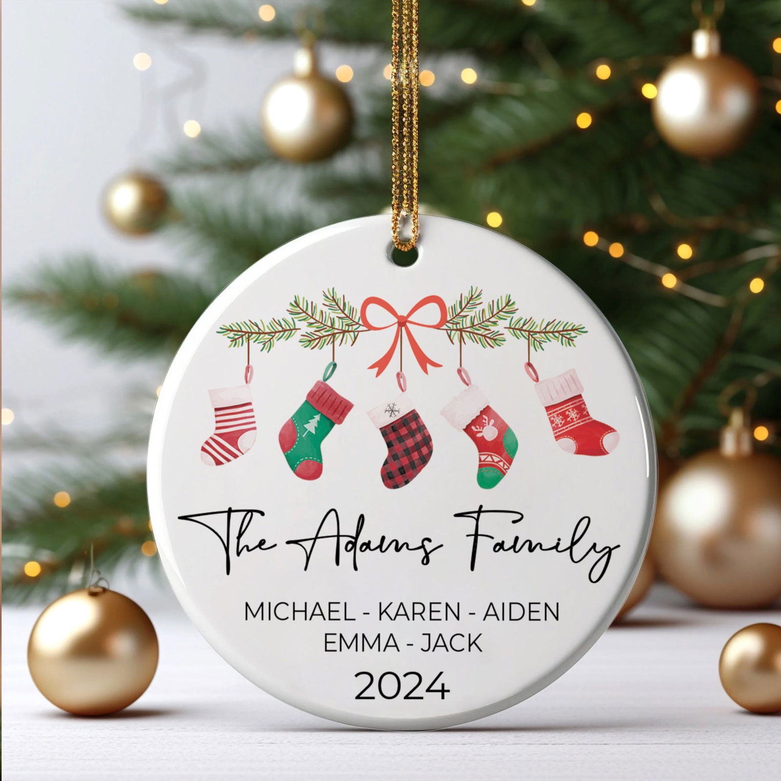 Personalized Family Stocking Ornament With Names and Year, Personalized Family Ornament CX01-36 - Kindlytoys