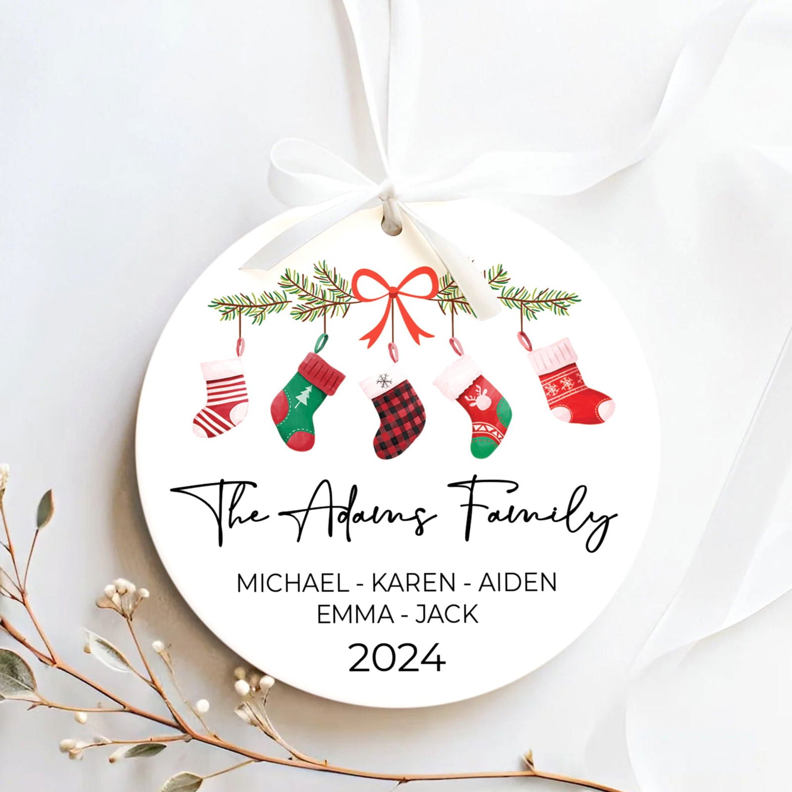 Personalized Family Stocking Ornament With Names and Year, Personalized Family Ornament CX01-36 - Kindlytoys