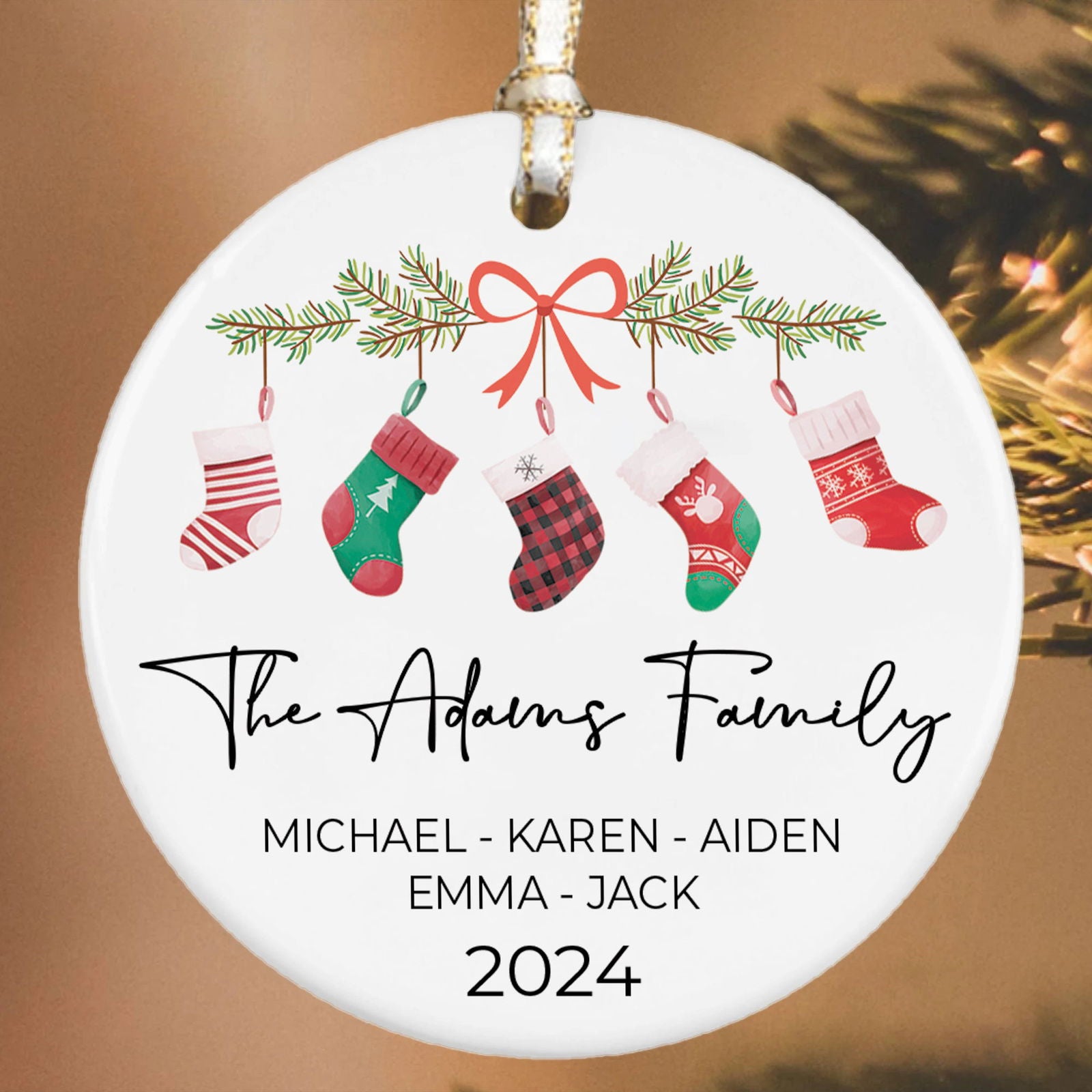Personalized Family Stocking Ornament With Names and Year, Personalized Family Ornament CX01-36 - Kindlytoys
