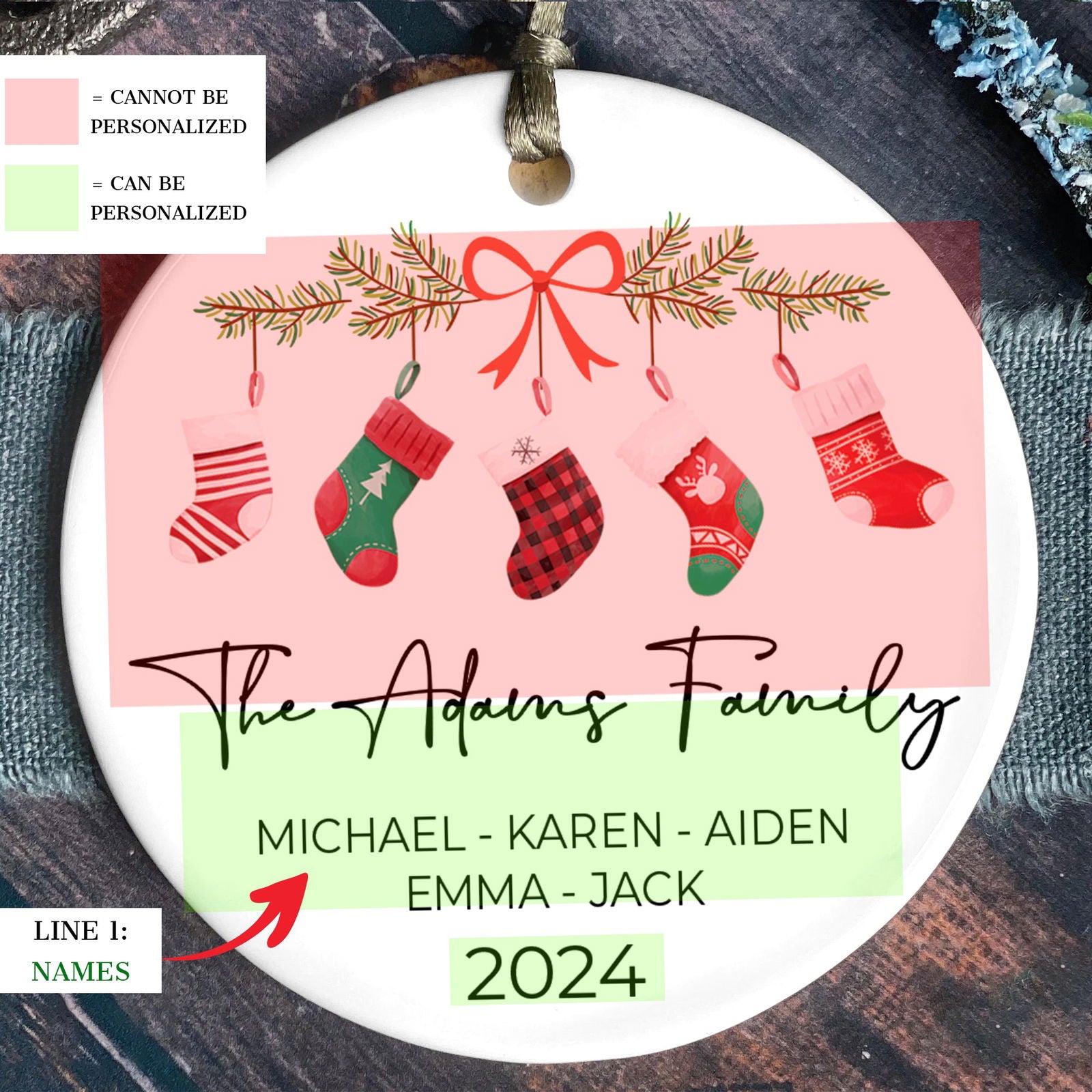 Personalized Family Stocking Ornament With Names and Year, Personalized Family Ornament CX01-36 - Kindlytoys