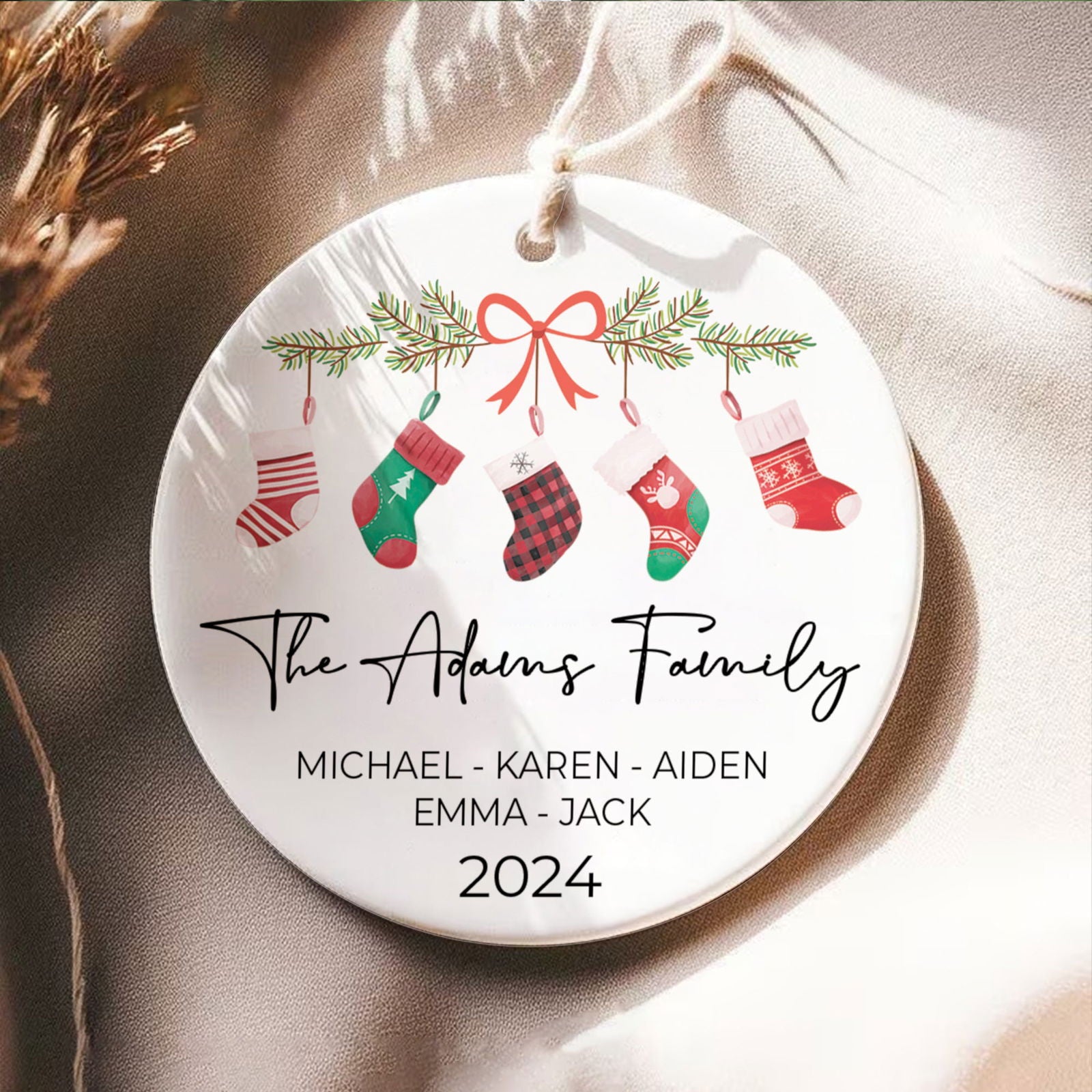 Personalized Family Stocking Ornament With Names and Year, Personalized Family Ornament CX01-36 - Kindlytoys