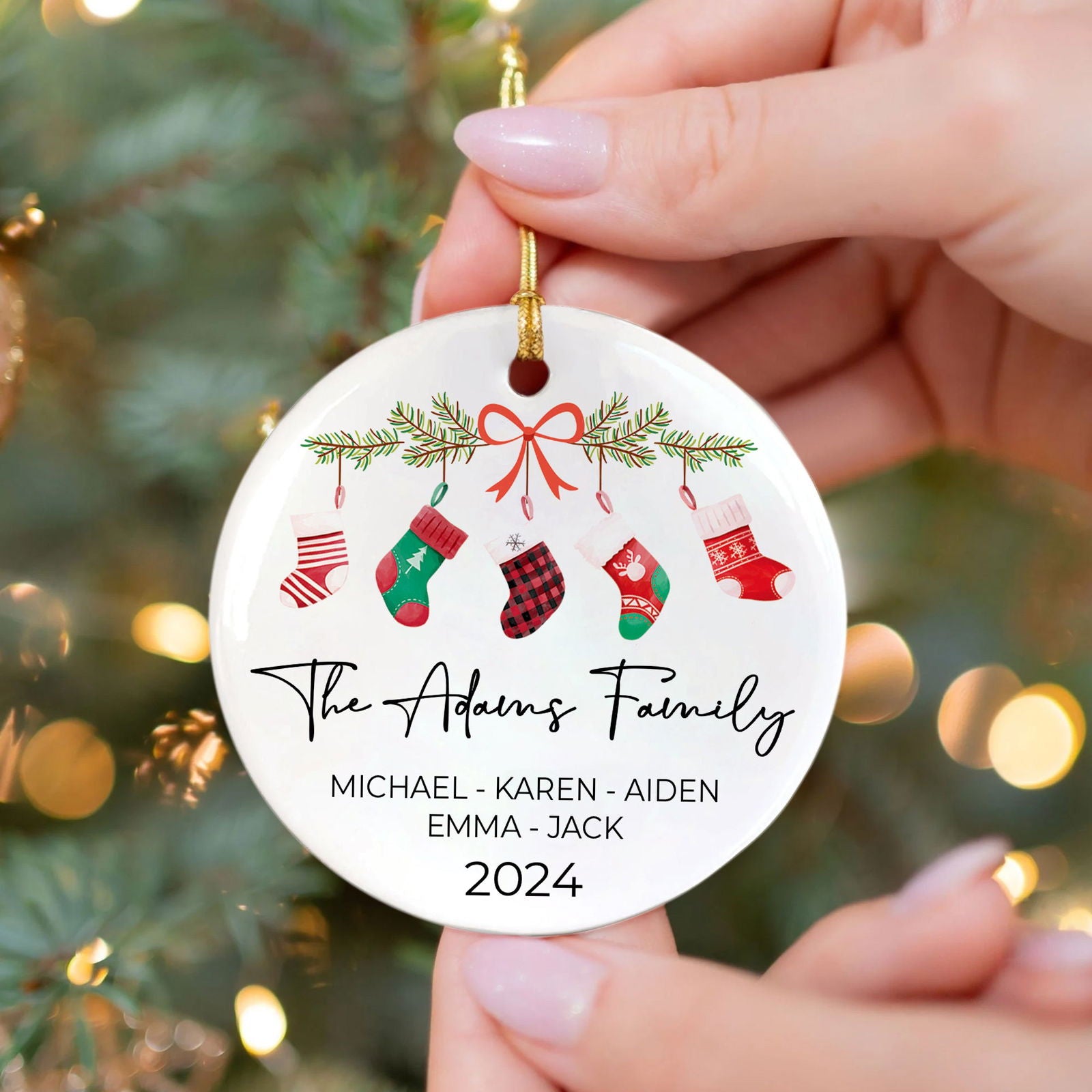 Personalized Family Stocking Ornament With Names and Year, Personalized Family Ornament CX01-36 - Kindlytoys