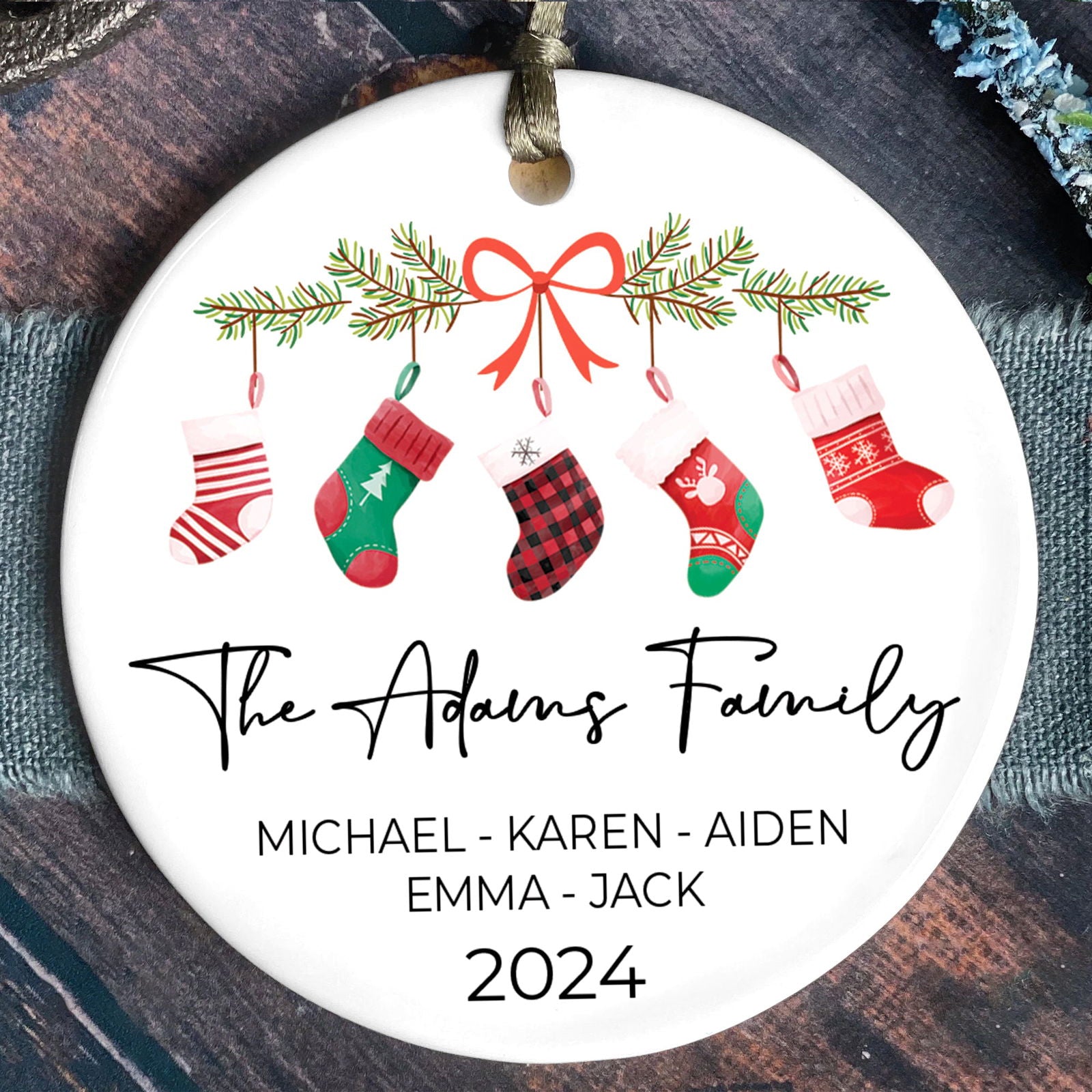Personalized Family Stocking Ornament With Names and Year, Personalized Family Ornament CX01-36 - Kindlytoys