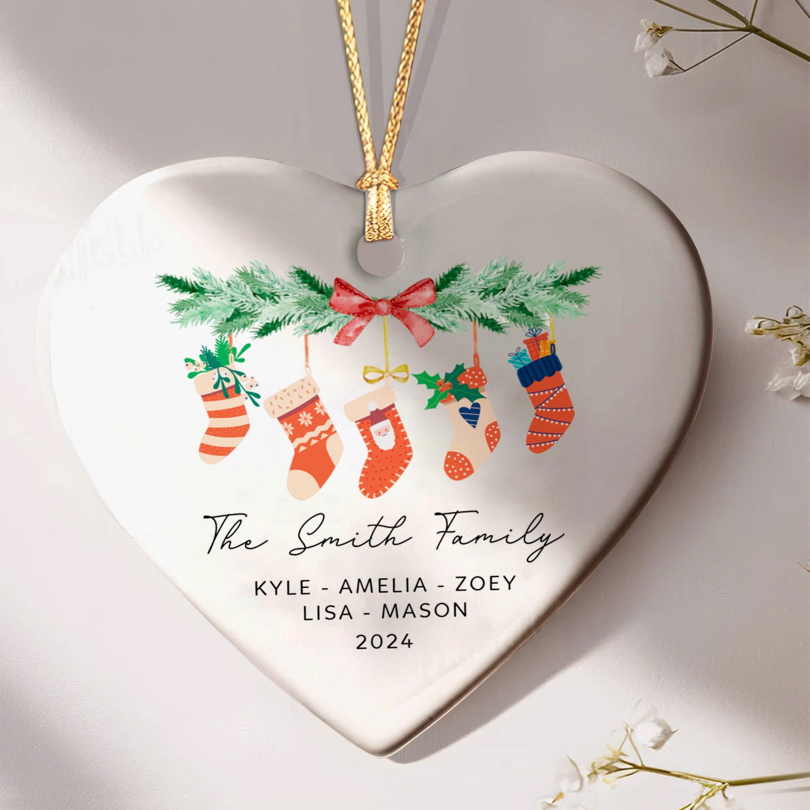 Personalized Family of 4 Ornament, Personalized Heart Shaped Ornament CY02-11 - Kindlytoys