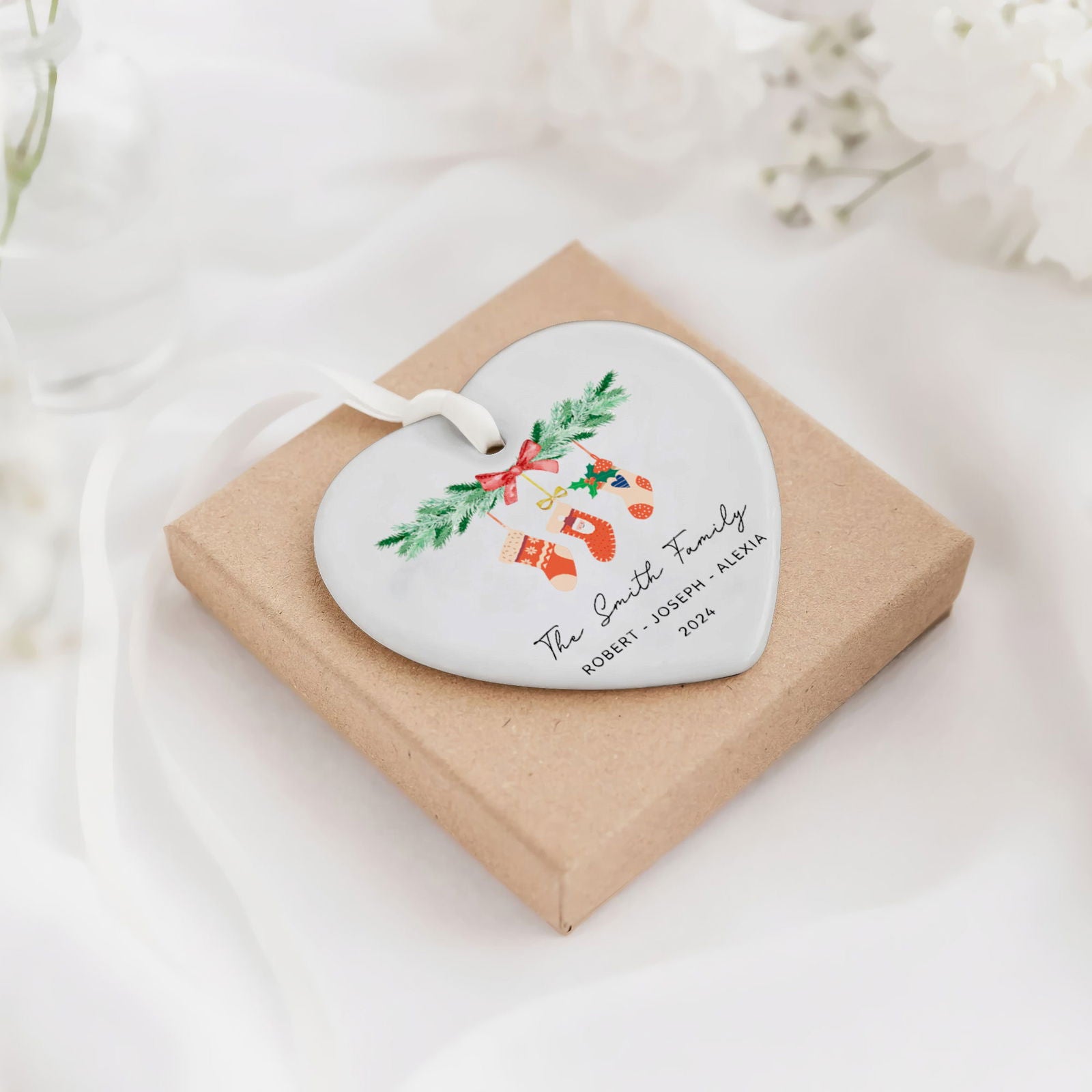 Personalized Family of 4 Ornament, Personalized Heart Shaped Ornament CY02-11 - Kindlytoys