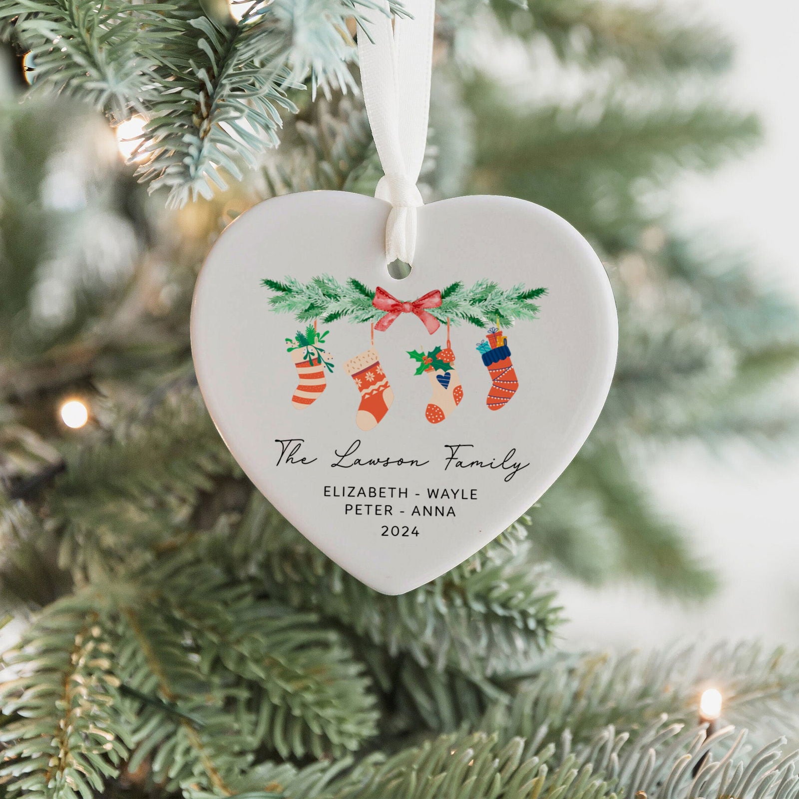 Personalized Family of 4 Ornament, Personalized Heart Shaped Ornament CY02-11 - Kindlytoys