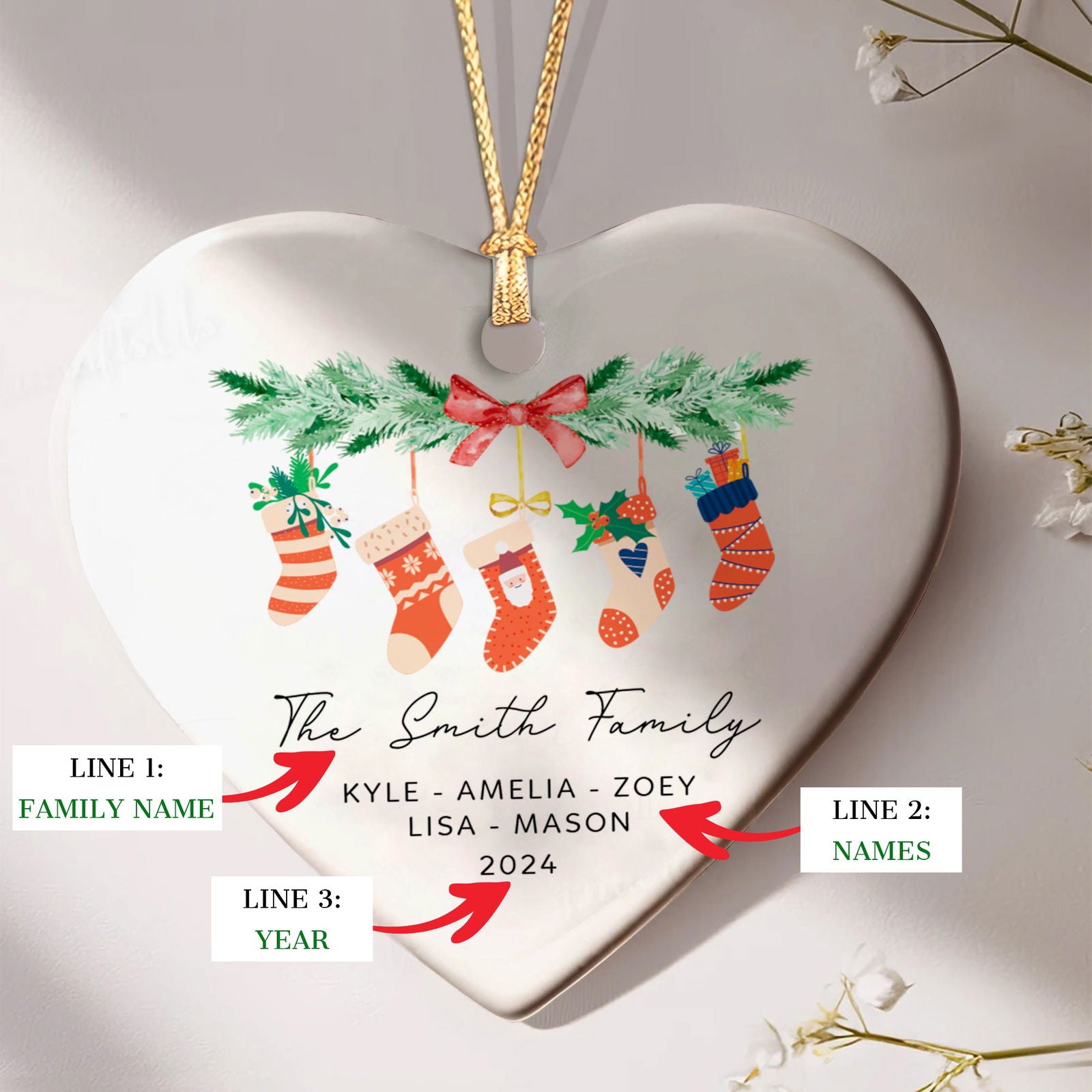 Personalized Family of 4 Ornament, Personalized Heart Shaped Ornament CY02-11 - Kindlytoys