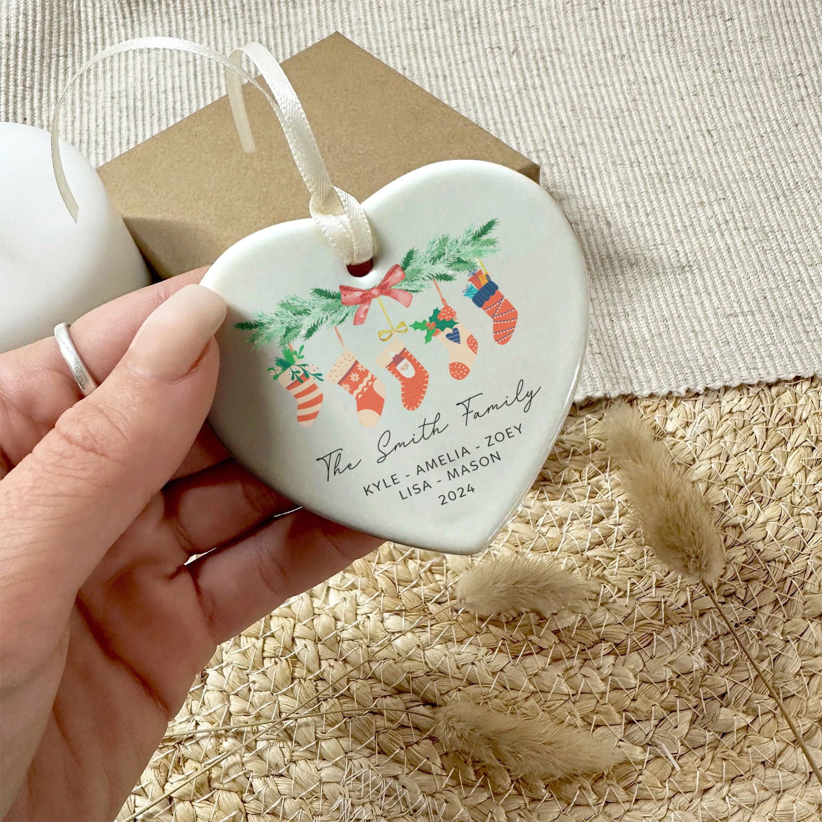 Personalized Family of 4 Ornament, Personalized Heart Shaped Ornament CY02-11 - Kindlytoys