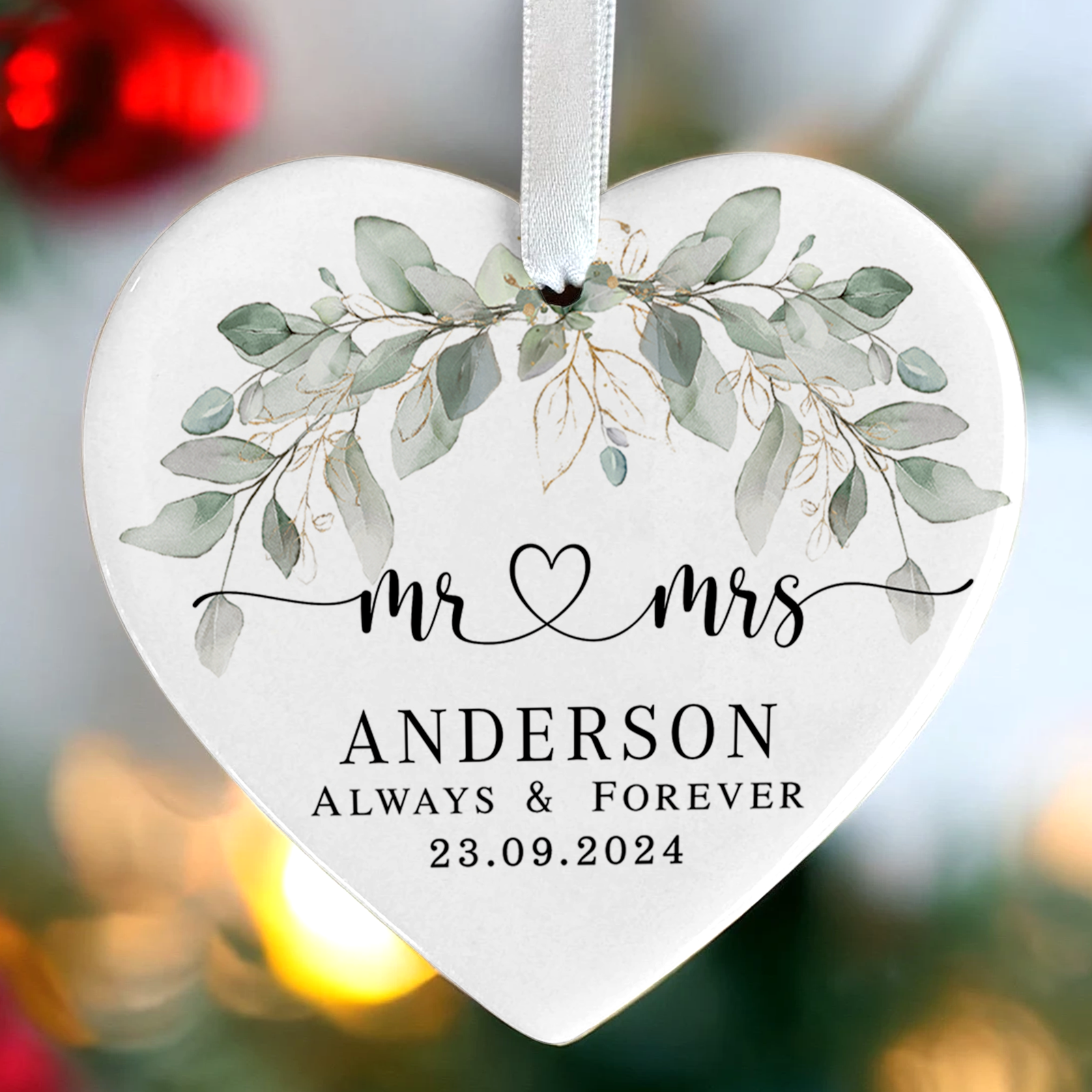 Personalized First Christmas Married Ornament, Custom Mr and Mrs, Mr and Mr, Name and Date, Wedding Ceramic CY05-8 - Kindlytoys