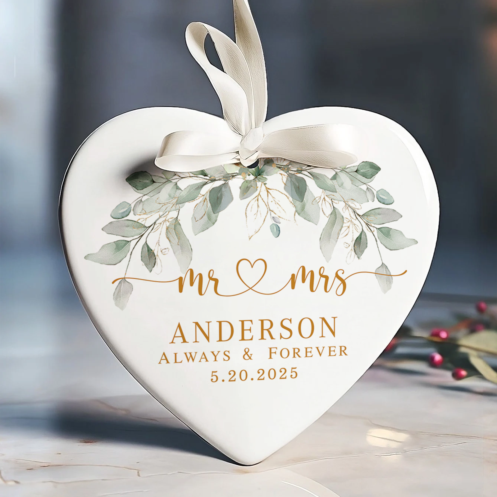 Personalized First Christmas Married Ornament, Custom Mr and Mrs, Mr and Mr, Name and Date, Wedding Ceramic CY05-8 - Kindlytoys