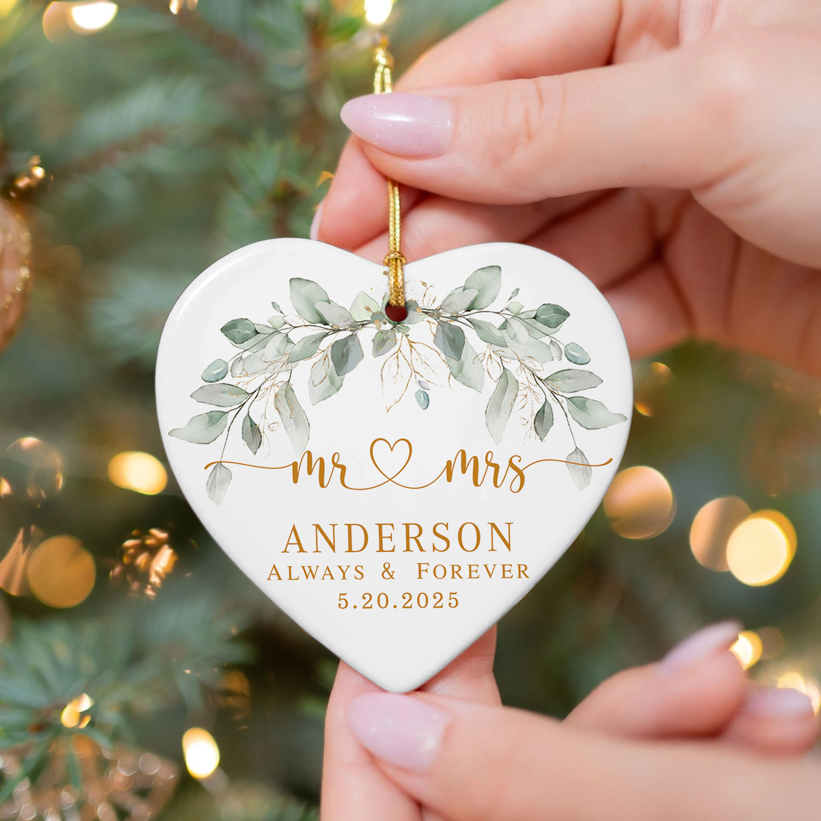 Personalized First Christmas Married Ornament, Custom Mr and Mrs, Mr and Mr, Name and Date, Wedding Ceramic CY05-8 - Kindlytoys