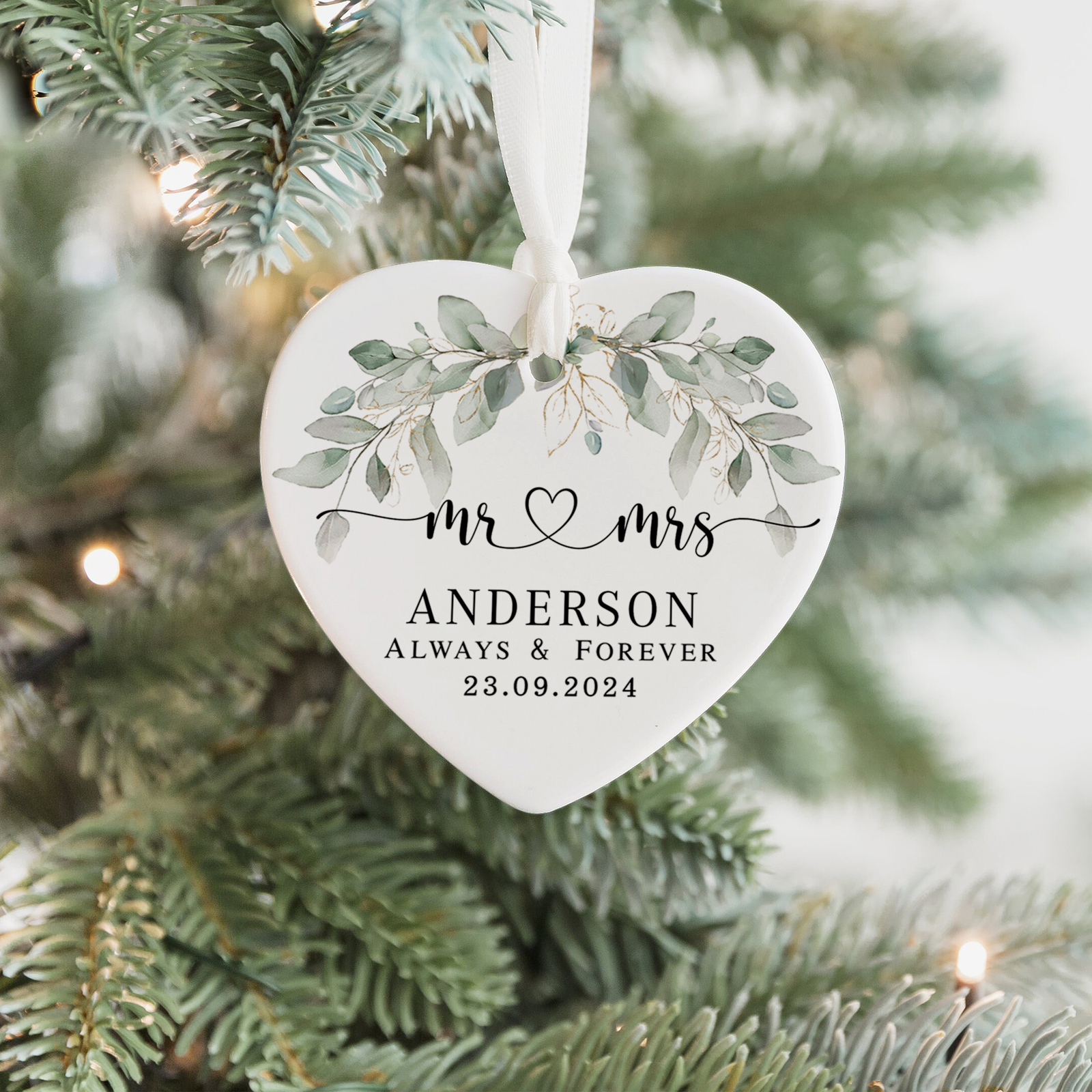 Personalized First Christmas Married Ornament, Custom Mr and Mrs, Mr and Mr, Name and Date, Wedding Ceramic CY05-8 - Kindlytoys