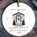 Personalized First Christmas in New Home Ornament - Custom Ceramic Keepsake with Names, Address, and Year - 3x3 Inches Holiday Decor Gift CX02-2 - Kindlytoys