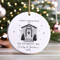 Personalized First Christmas in New Home Ornament - Custom Ceramic Keepsake with Names, Address, and Year - 3x3 Inches Holiday Decor Gift CX02-2 - Kindlytoys