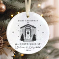 Personalized First Christmas in New Home Ornament - Custom Ceramic Keepsake with Names, Address, and Year - 3x3 Inches Holiday Decor Gift CX02-2 - Kindlytoys