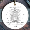 Personalized First Christmas in New Home Ornament - Custom Ceramic Keepsake with Names, Address, and Year - 3x3 Inches Holiday Decor Gift CX02-3 - Kindlytoys